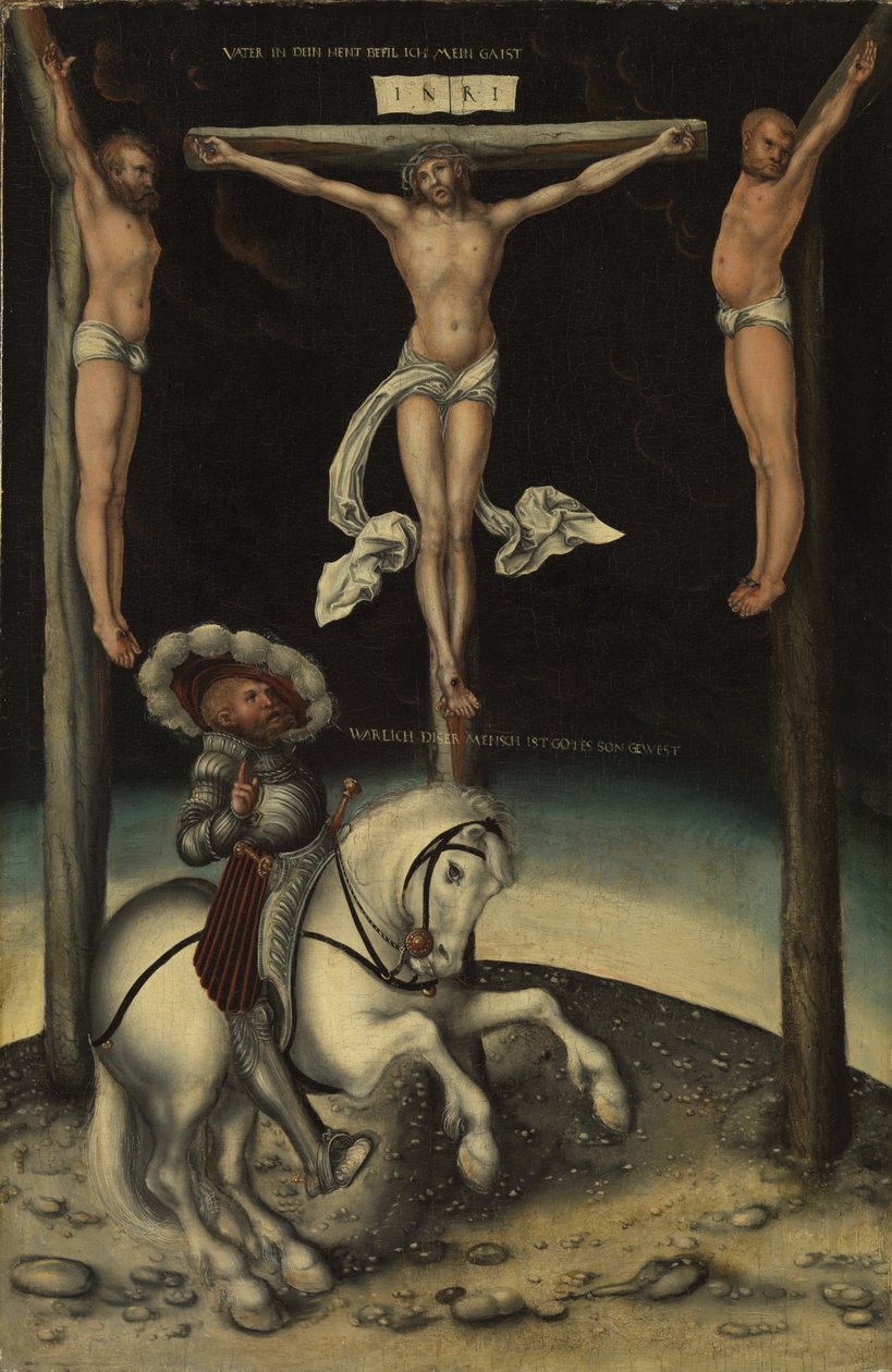 Høvedsmannen Longinus blant Kristi kors og de to tyvene, 1539 av Lucas Cranach the Elder