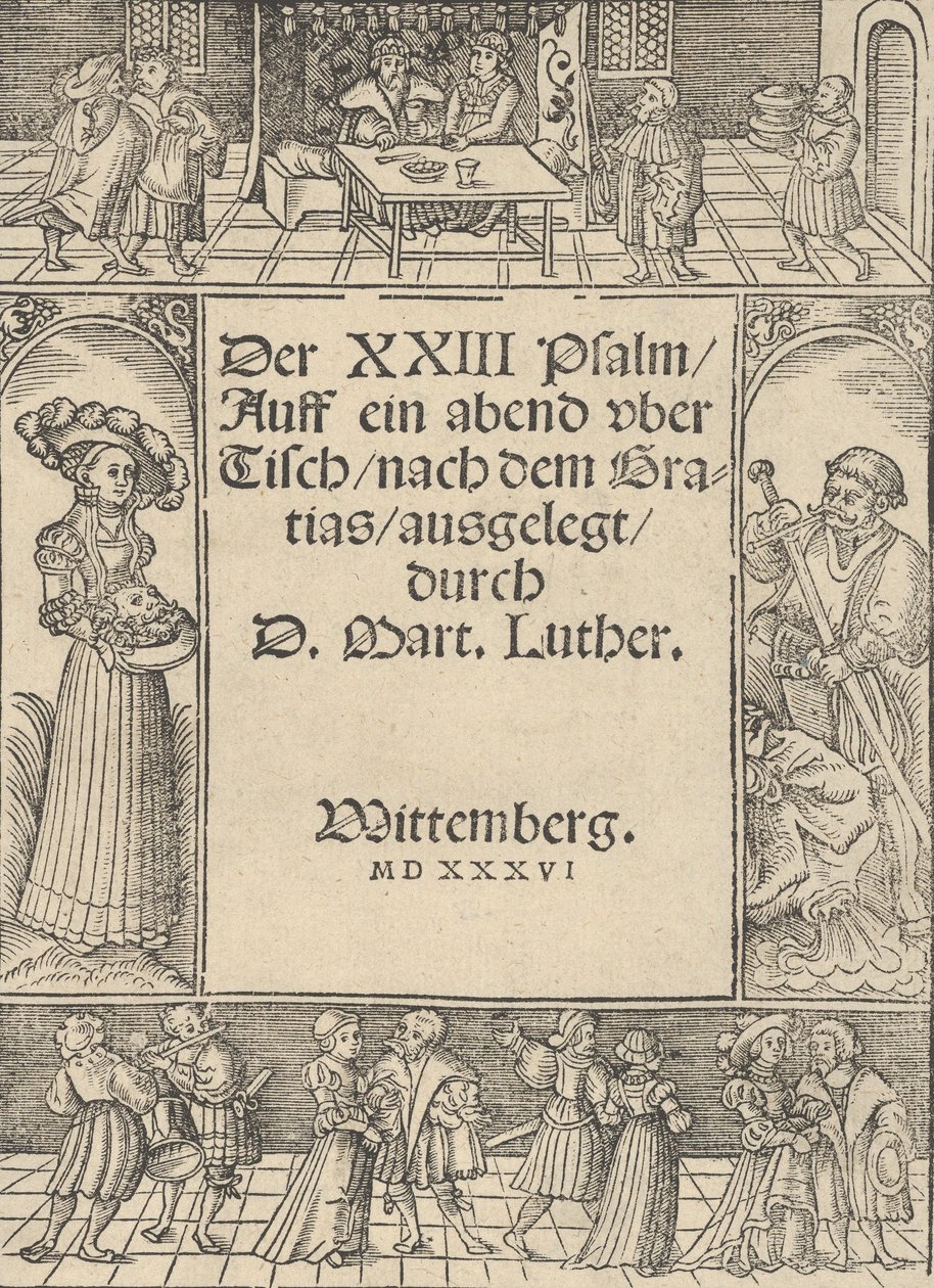 Tittel-grense med historien om Salome og døperen Johannes. av Lucas Cranach the Elder