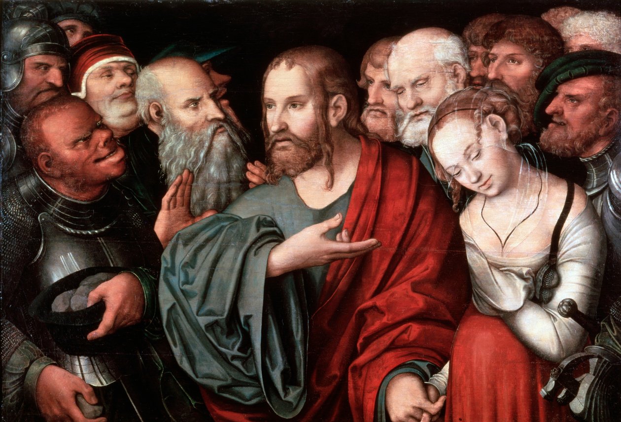 Kristus og kvinnen tatt i utroskap, etter 1532. av Lucas Cranach the Younger