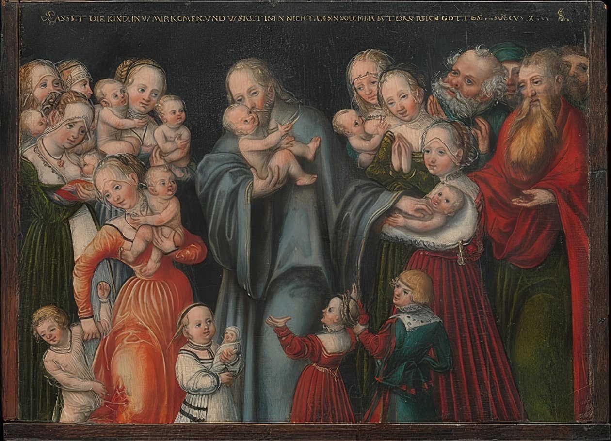 Kristus velsigner barna. Rundt 1545--50 av Lucas Cranach the Younger