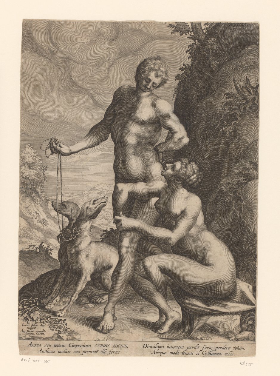 Venus og Adonis med to hunder av Lucas Kilian