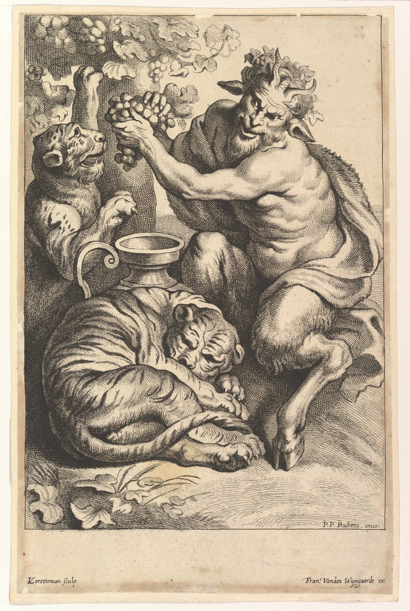 Satyr med druer og to tigre, 1614-1679. av Lucas Vorsterman II