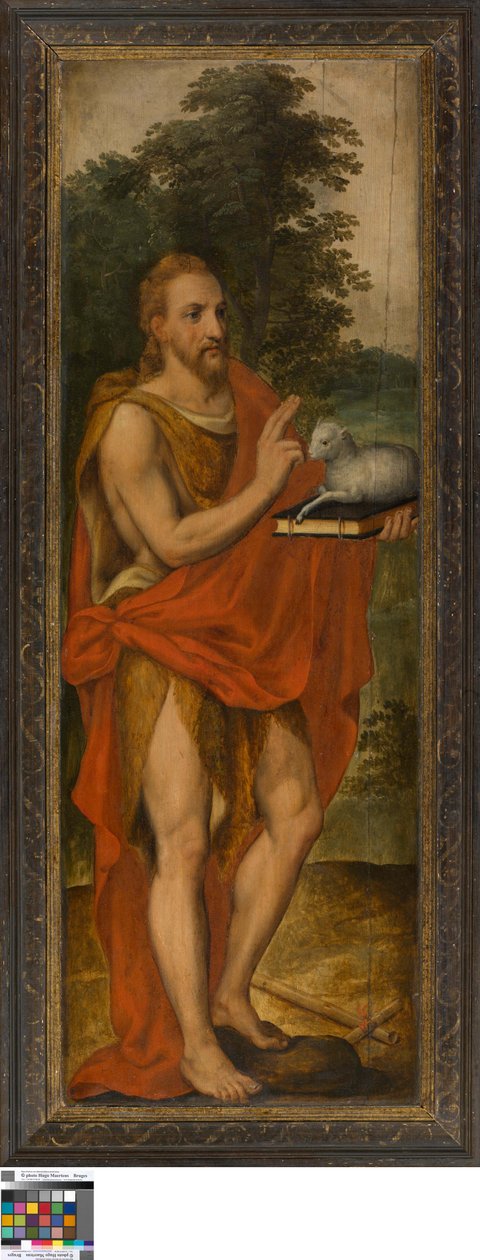 Døperen Johannes (venstre), giver (høyre), Vanitas (stengt), Lucas de Heere, Kunstmuseet Gent, S-101, åpent venstre panel av Lucas de Heere