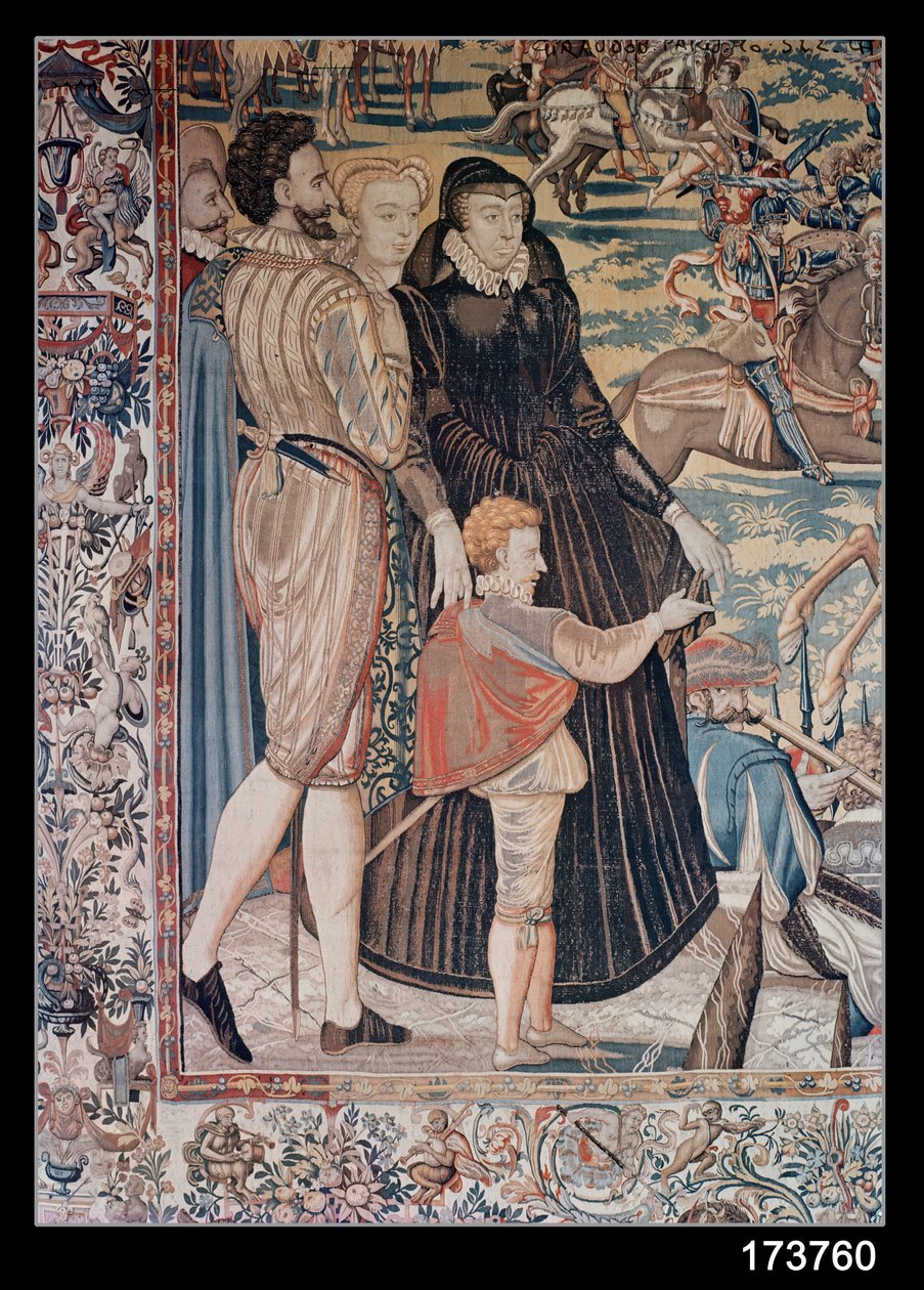 Turneringen, laget av et verksted i Brussel, ca. 1582-85 (teppe) (detalj) av Lucas de Heere