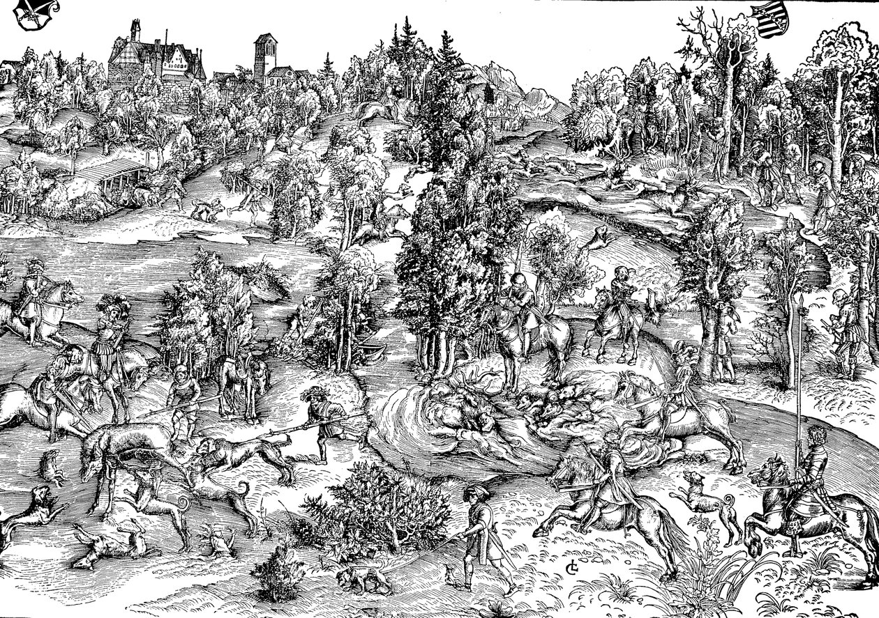 Hjortejakt på landsbygda av Lucas the Elder (after) Cranach