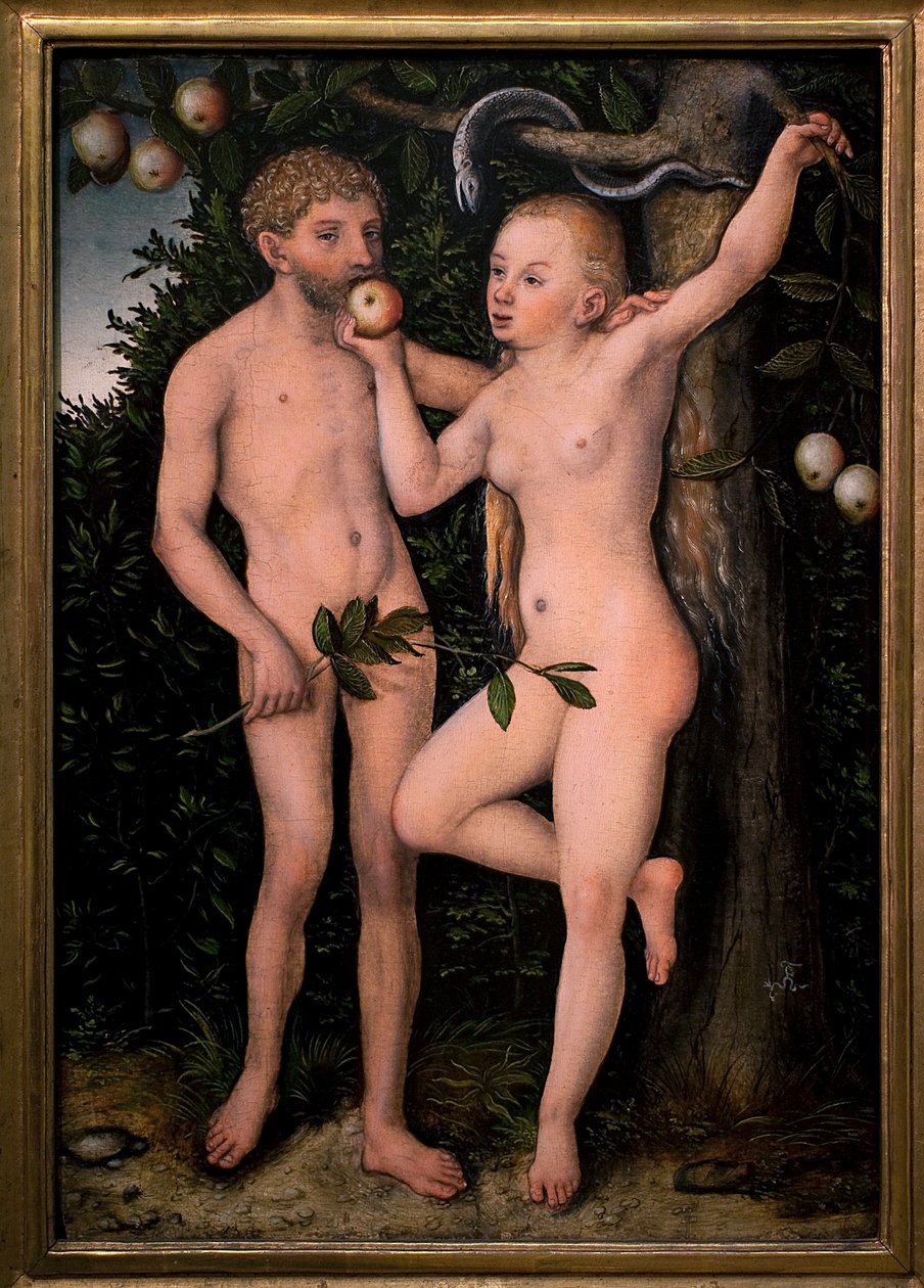Adam og Eva. Maleri av Lucas Cranach den tidligere (1472-1553), ca. 1538. Flamsk kunst 1500-tallet. Nasjonalgalleriet, Sternberg-palasset, Praha (Tsjekkia). av Lucas the Elder Cranach
