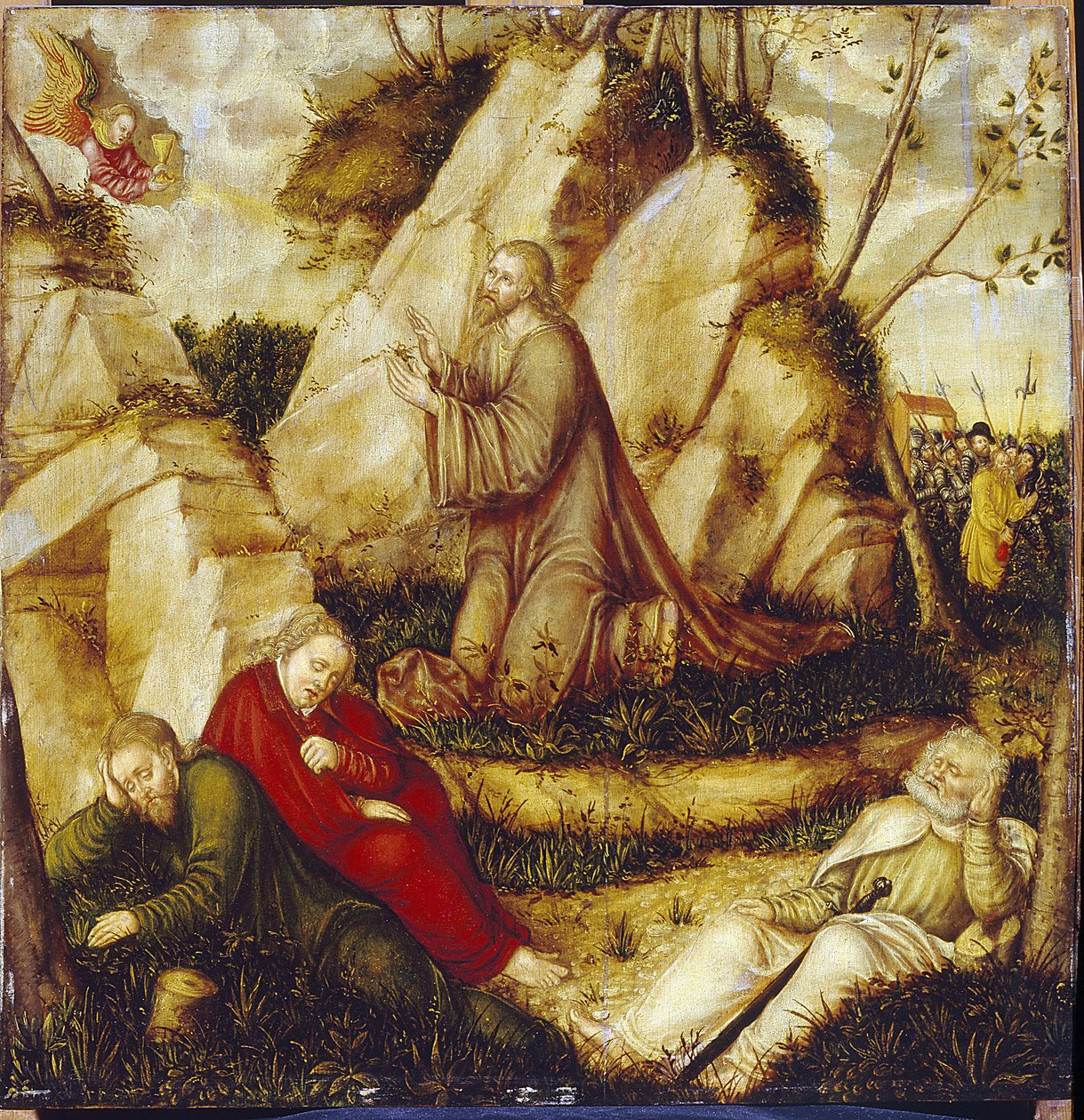 Agony in the Garden of Olives (The Agony in the Garden). Maleri av Lucas Cranach, den eldste (1472-1553), olje på tre. tysk kunst av Lucas the Elder Cranach