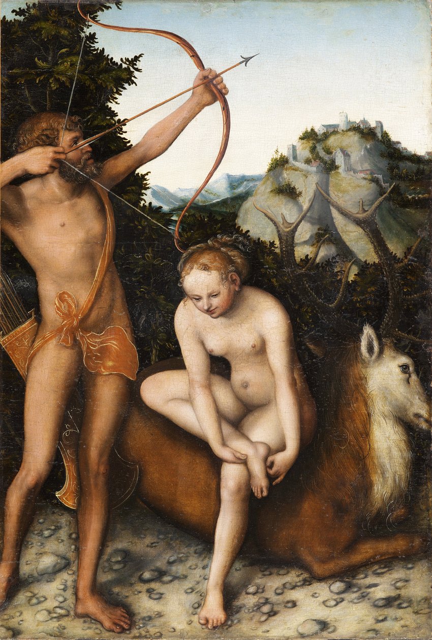 "Apollo og Diana" (Apollo og Diana) Maleri av Lucas Cranach den eldre (1472-1553) ca. 1530 Dim 45x31 cm - Royal Museums of Fine Arts of Belgium, Brussel av Lucas the Elder Cranach