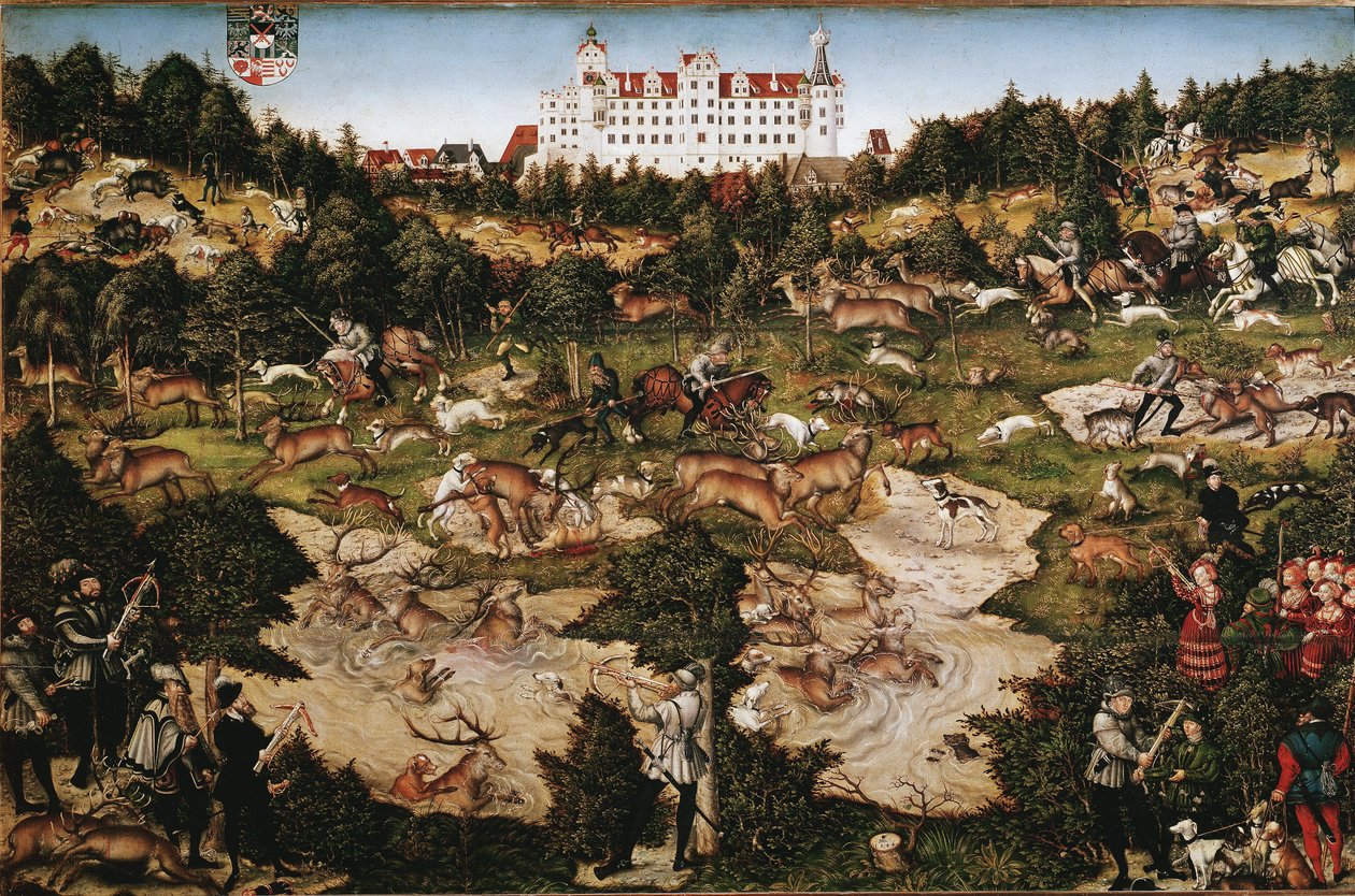 Jakt til ære for Karl V på Torgau slott (maleri av Lucas the Elder Cranach