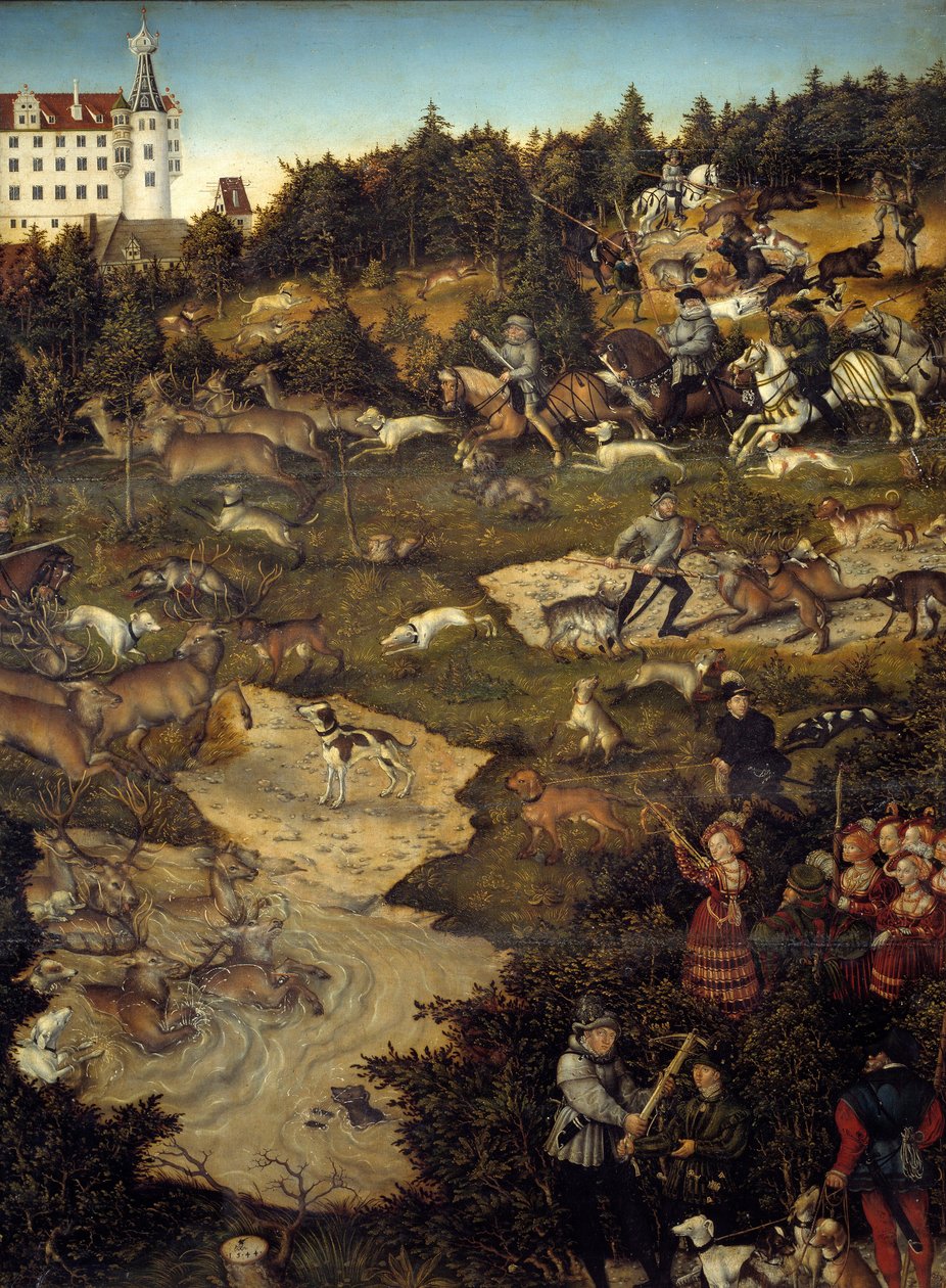 Jakt til ære for Karl V på Torgau slott (Tyskland). Detalj. Maleri av Lucas Cranach (1472-1553) av Lucas the Elder Cranach