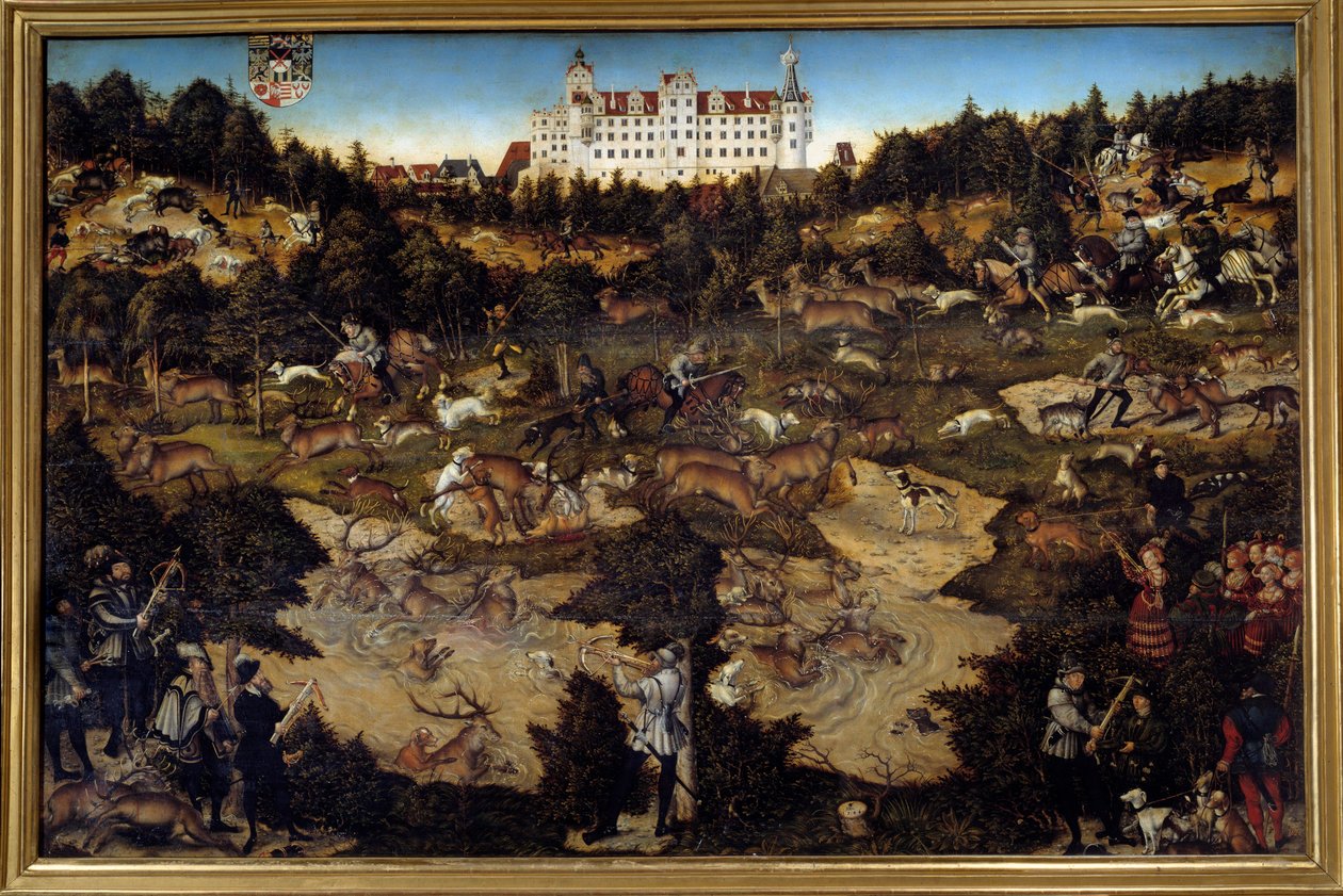 Jakt til ære for Karl V på Torgau slott (Tyskland). Maleri av Lucas Cranach den eldste (1472-1553) av Lucas the Elder Cranach