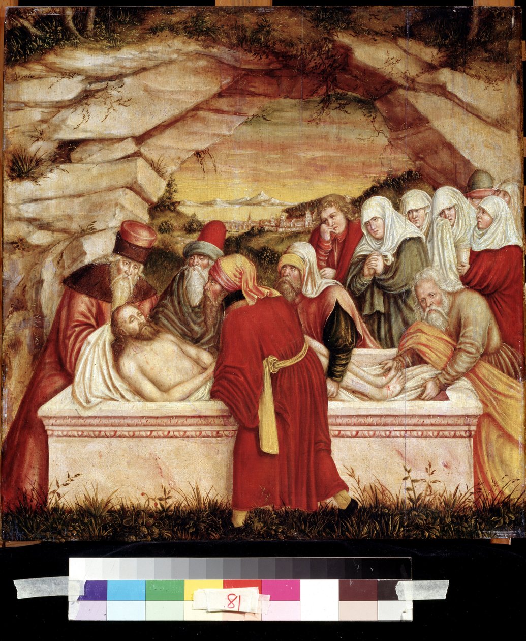 ""La mise au tombeau"" (Begravelsen) Maleri på tre av Lucas Cranach den eldre (1472-1553) Pushkin-museet fra 1500-tallet, Moskva av Lucas the Elder Cranach