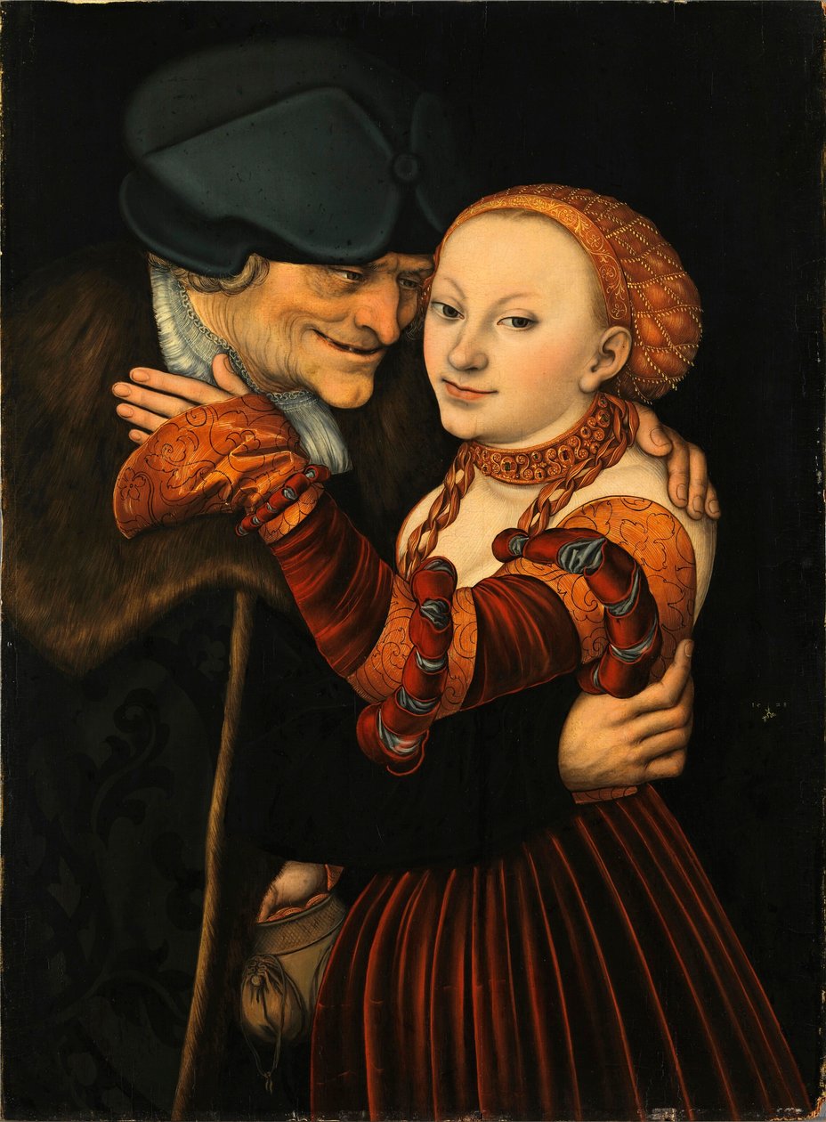 "" Le couple mal assorti "" (The Uequal Couple) Maleri av Lucas Cranach l