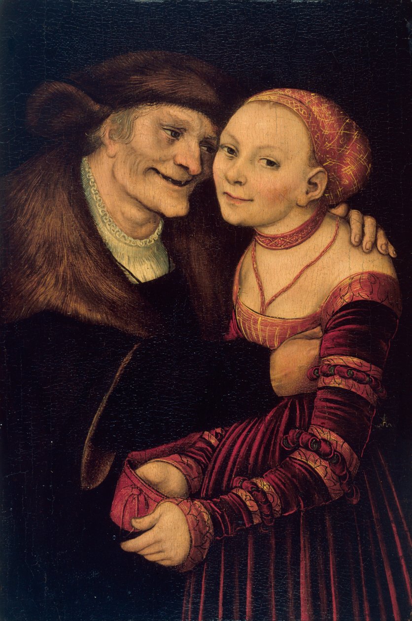 Le couple mal assorti - The Unequal Couple - Cranach, Lucas, the Elder (1472-1553) - 1517 - Olje på tre - 27,3x18 - Museu Nacional d