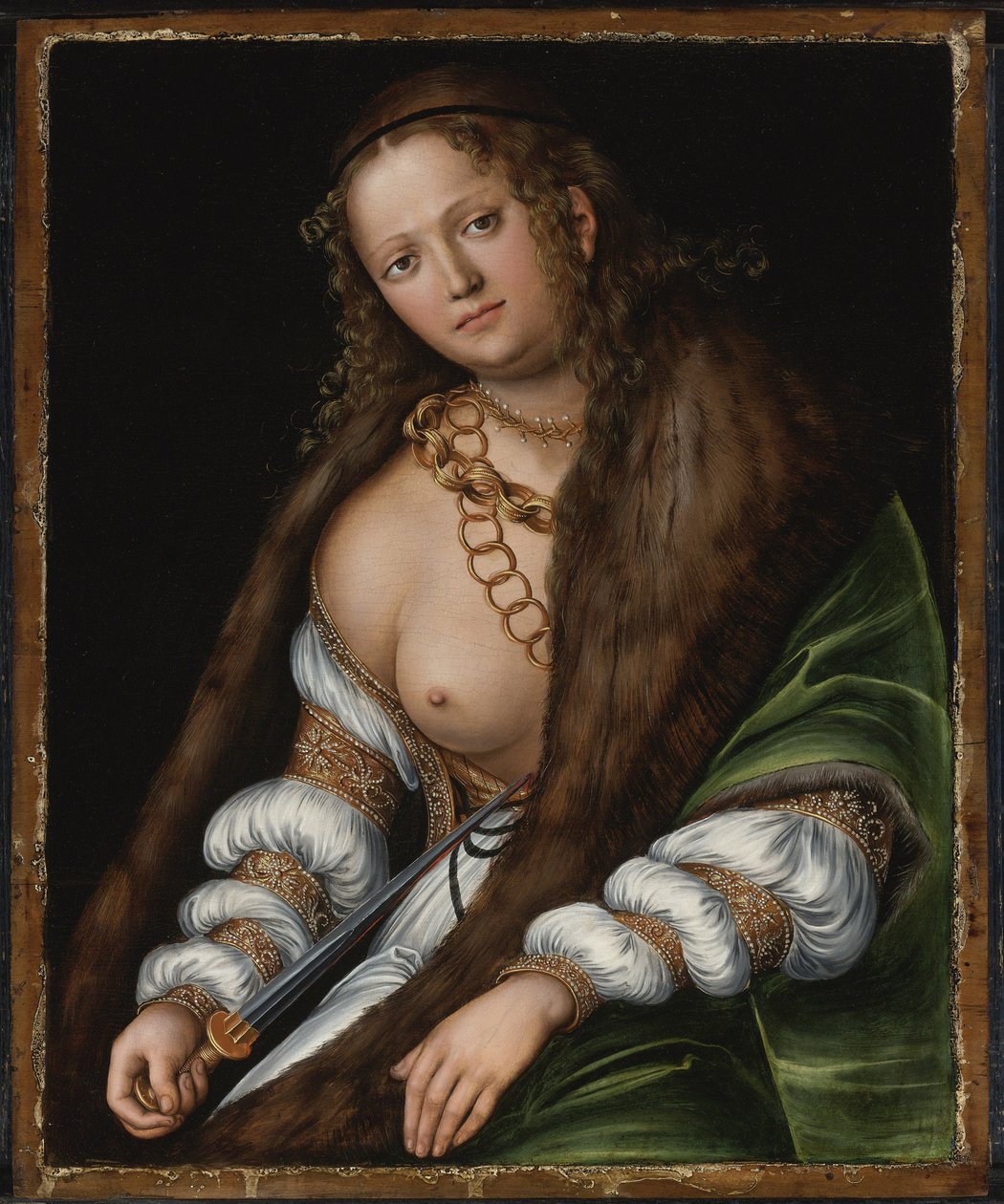 Lucrece - Lucretia par Cranach, Lucas, den eldste (1472-1553). Olje på tre, størrelse : 60,3x48,9, , Privat samling av Lucas the Elder Cranach