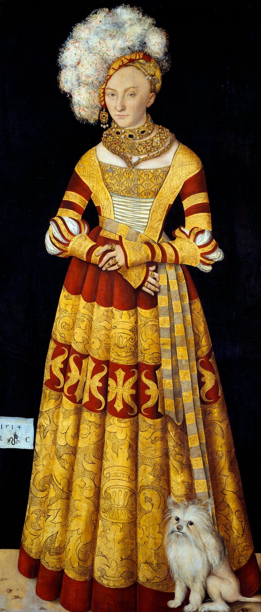 Portrett av Catherine de Mecklenburg (Mecklembourg) (1487-1561) "" Maleri av Lucas Cranach den gamle (1472-1553) 1514 Dim. 184 x 83 cm (ved panel) Dresden State Art Collections av Lucas the Elder Cranach