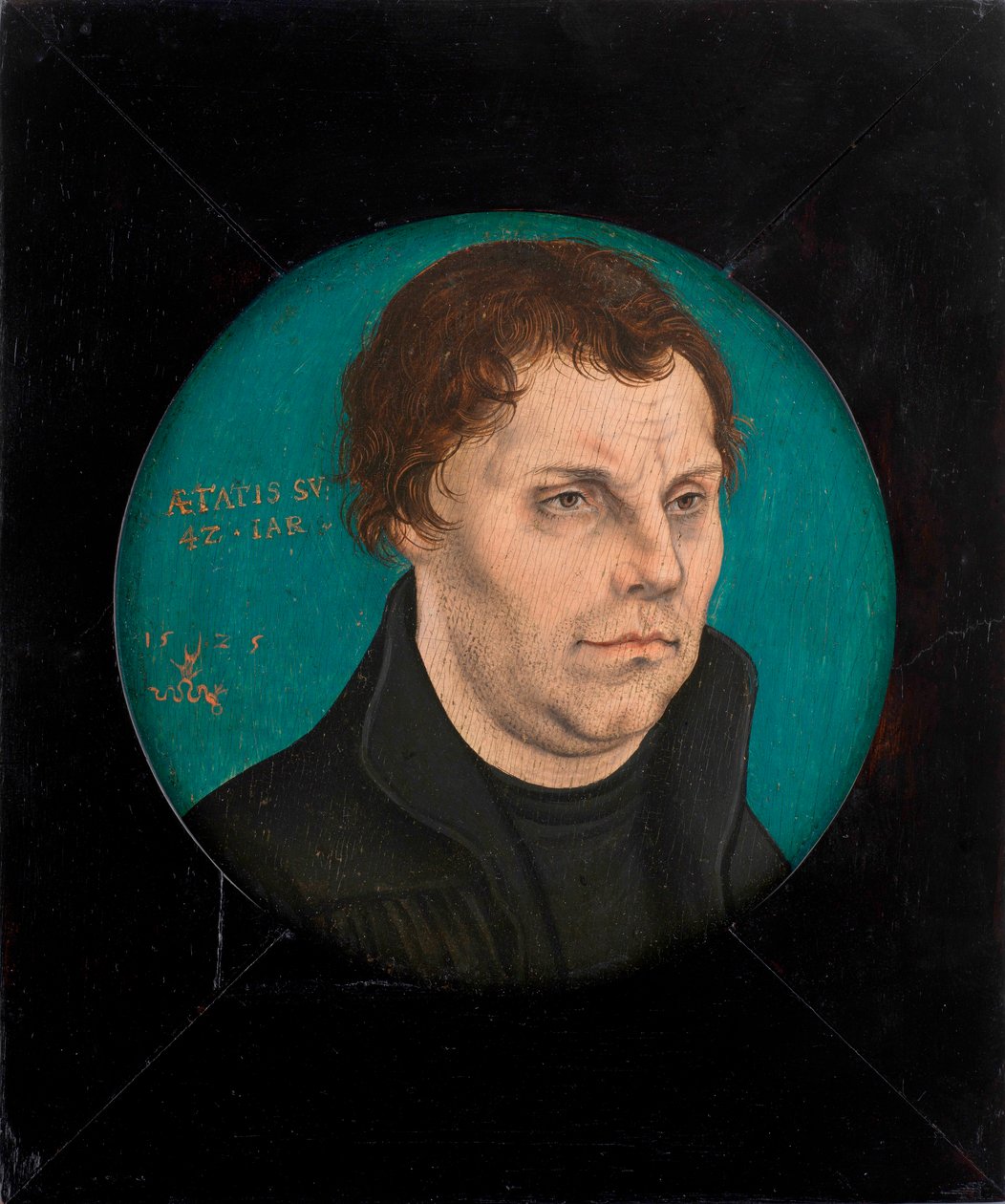""Portrett av Martin Luther (1483-1546)"" Maleri av Lucas Cranach den eldre (1472-1553) Olje på tre 1525 Diam 12,5 cm Privat samling av Lucas the Elder Cranach