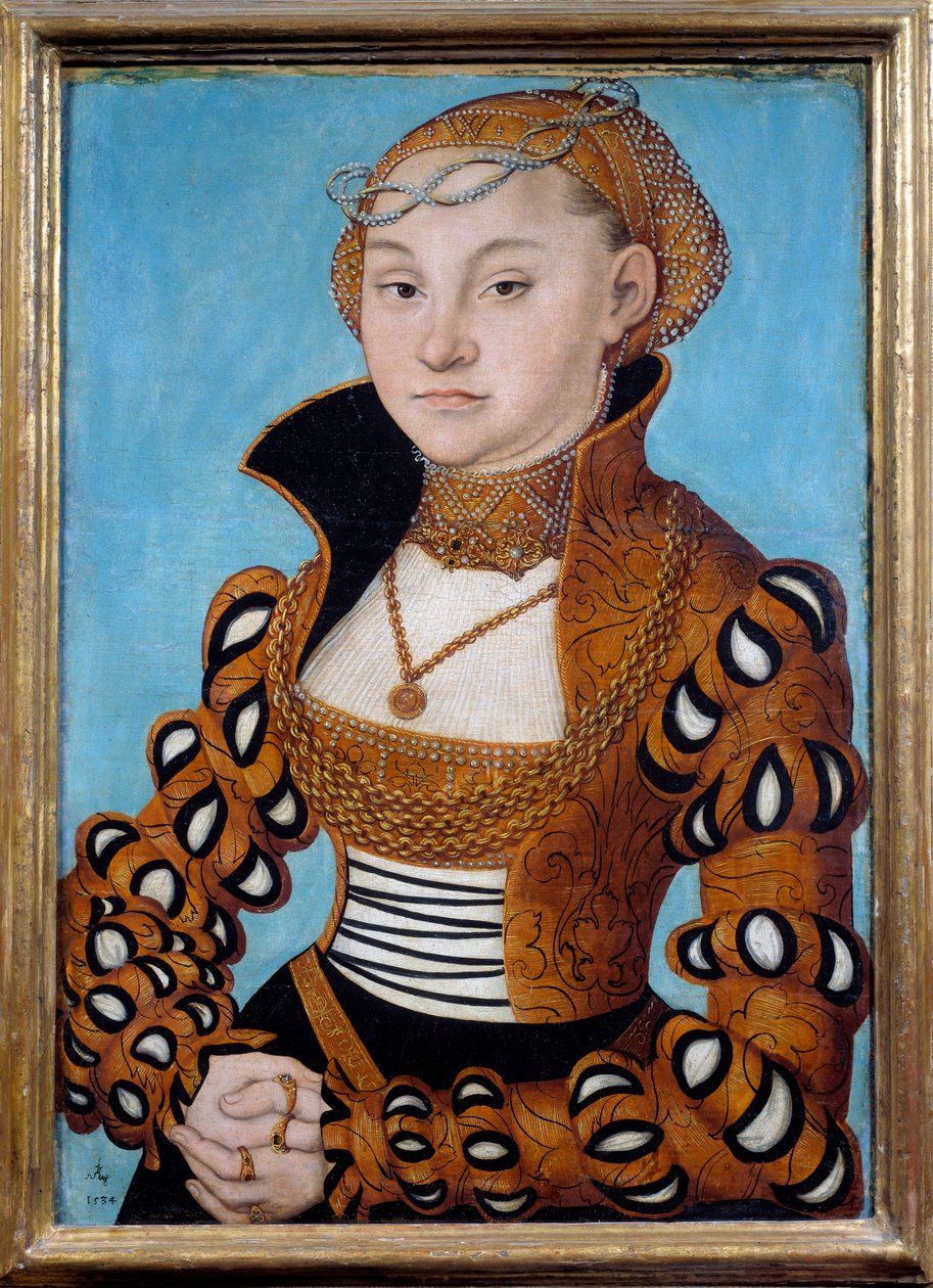 Portrett av en edel saksisk dame. Maleri av Lucas Cranach (1472-1553) av Lucas the Elder Cranach