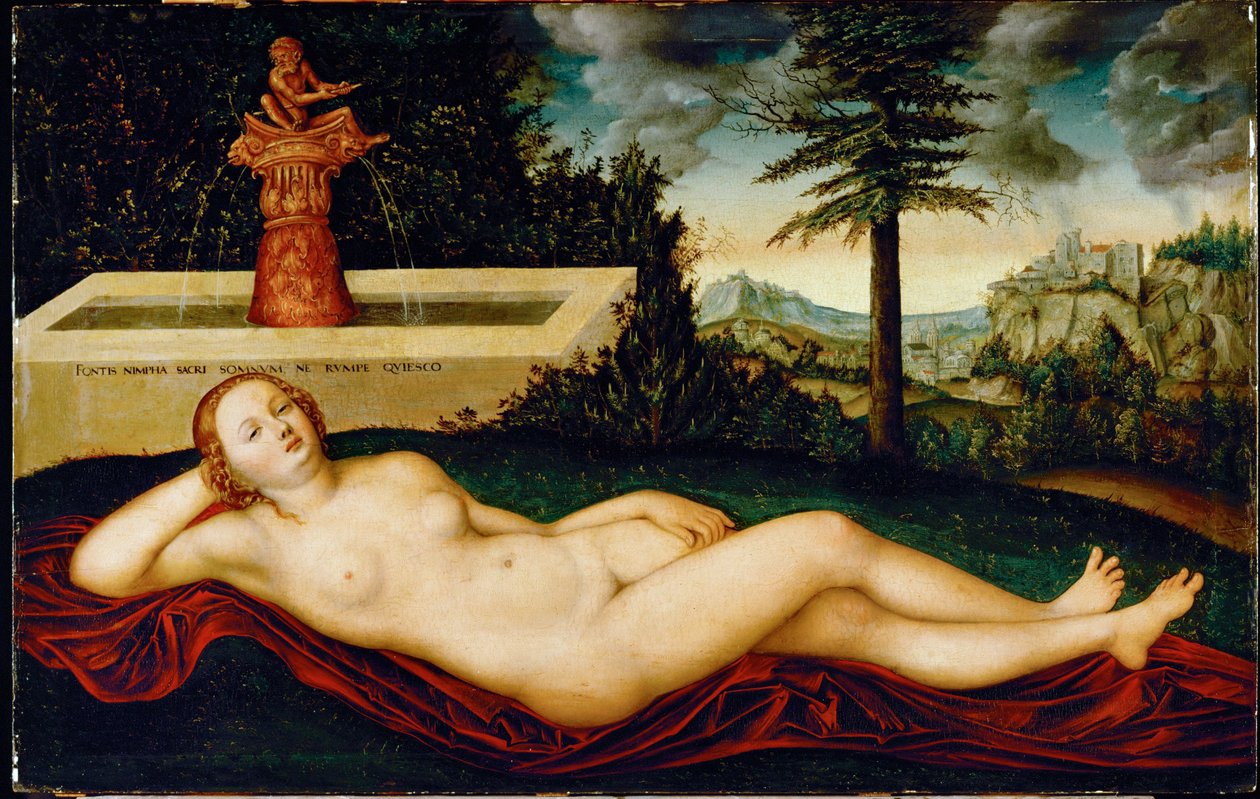 Liggende vannymfe (olje på tre) av Lucas the Elder Cranach