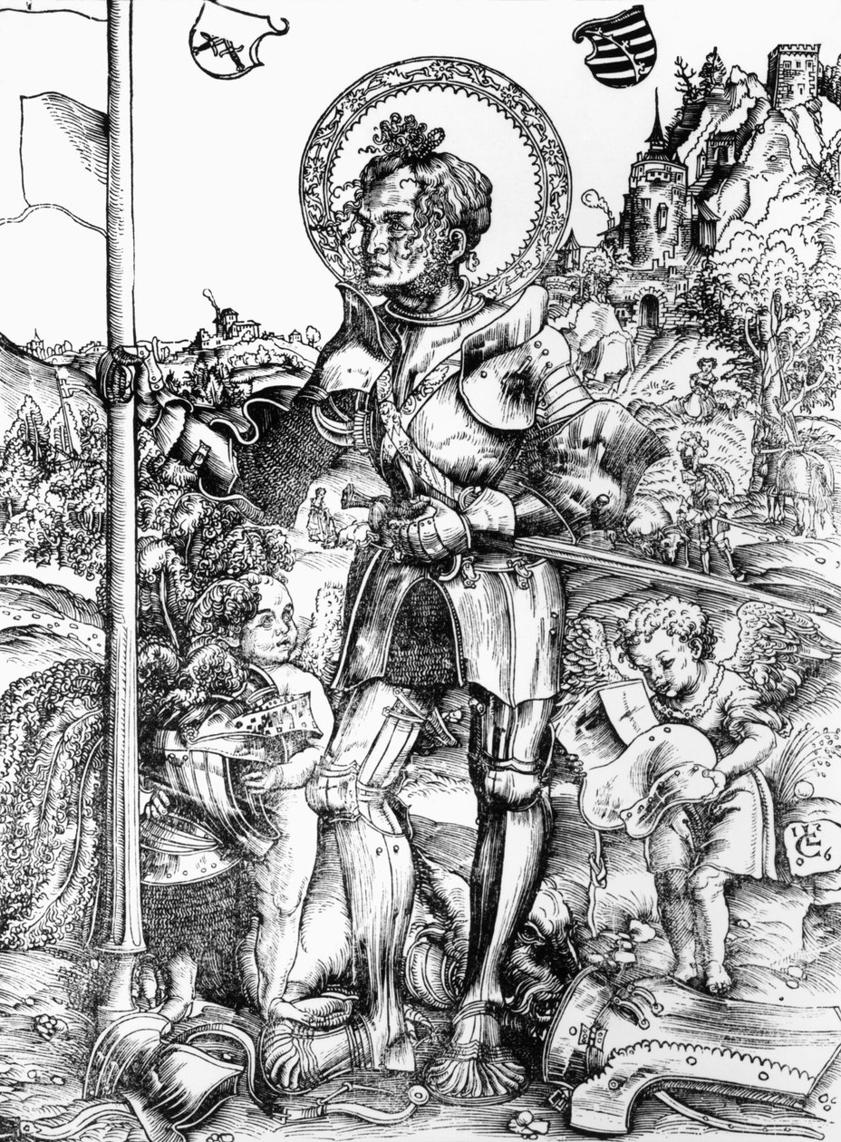 St. George (tresnitt) (s/hvitt-bilde) av Lucas the Elder Cranach