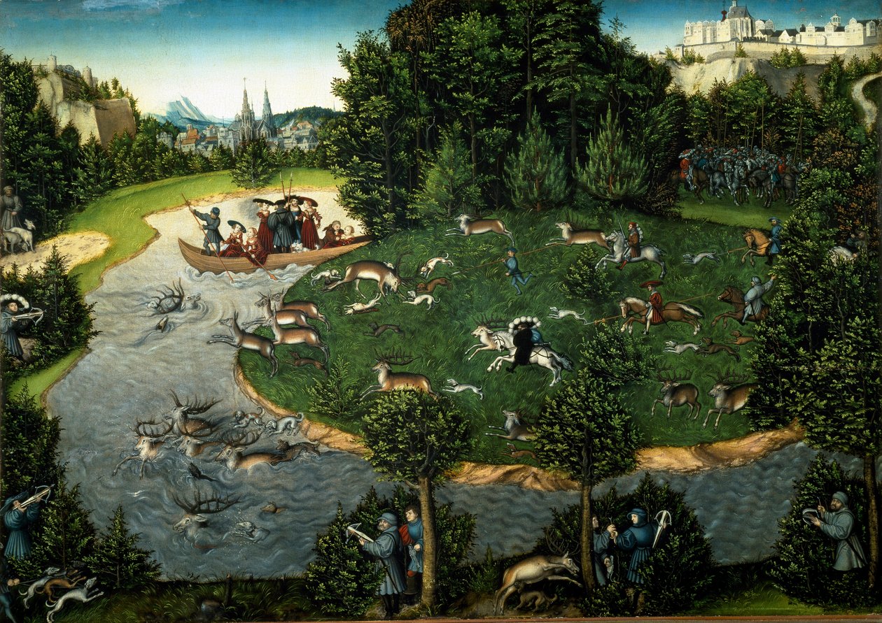 Hjortejakt av prins kurfyrst Frederick III av Sachsen kalt de vise (maleri, 1529) av Lucas the Elder Cranach