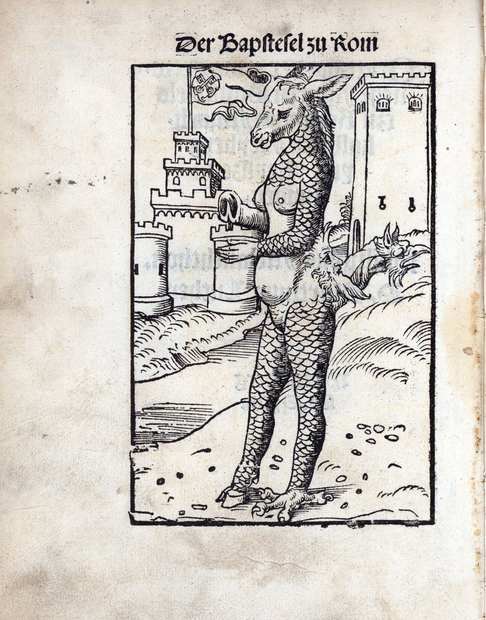 The Bapstesel zu Rom (The Pave Asse eller The Pope Asse of Roma), av Cranach, Lucas, den eldste (1472-1553). Tresnitt av Lucas the Elder Cranach