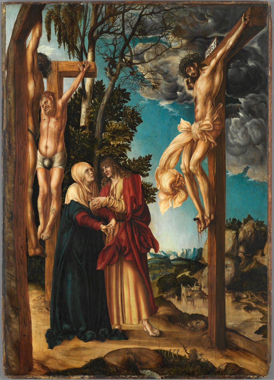 Korsfestelsen, av Cranach, Lucas, den eldste (1472-1553). Olje på tre av Lucas the Elder Cranach
