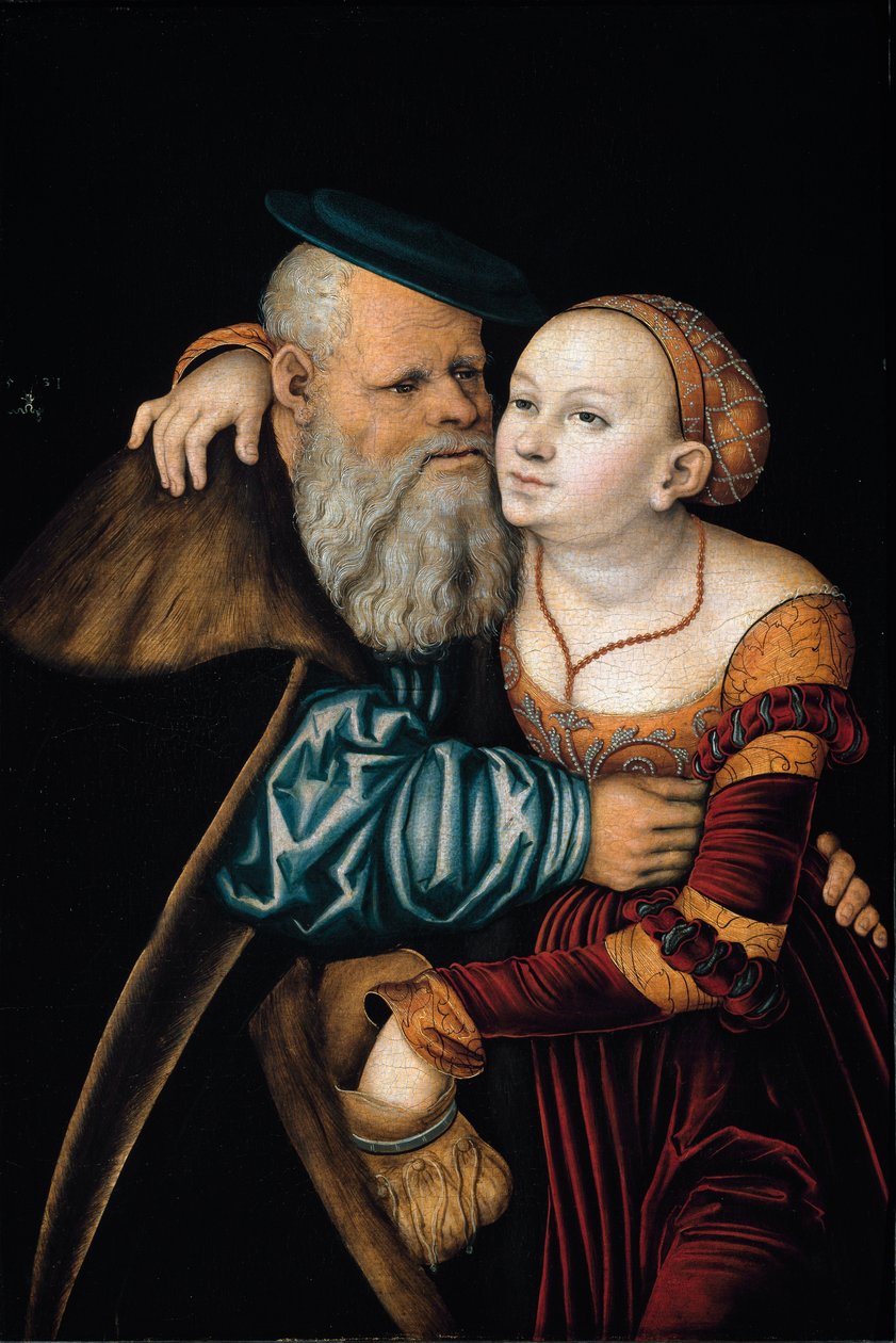 Det uoverensstemmende paret (olje på panel av Lucas the Elder Cranach