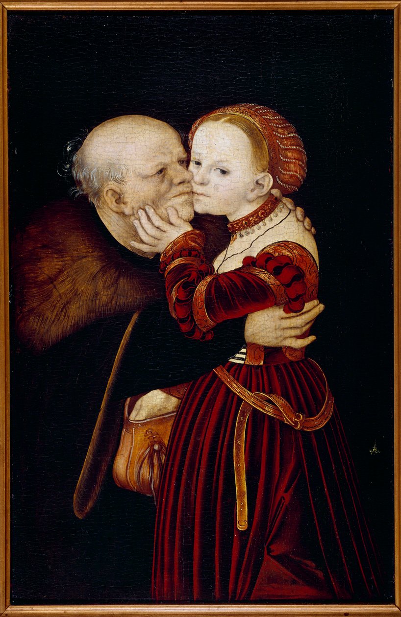 Den gamle tosken. Maleri av Lucas Cranach (1472-1553) (Ec. All.) 1500-tallet. Praha, Nasjonalgalleriet - Den gamle narren. Maleri av Lucas Cranach (1472-1553) (Tysk skole). Det 16. århundre. Nasjonalgalleriet, Praha av Lucas the Elder Cranach
