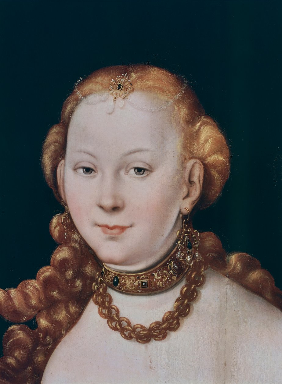 Venus, detalj fra Venus og Amor (olje på panel) av Lucas the Elder Cranach
