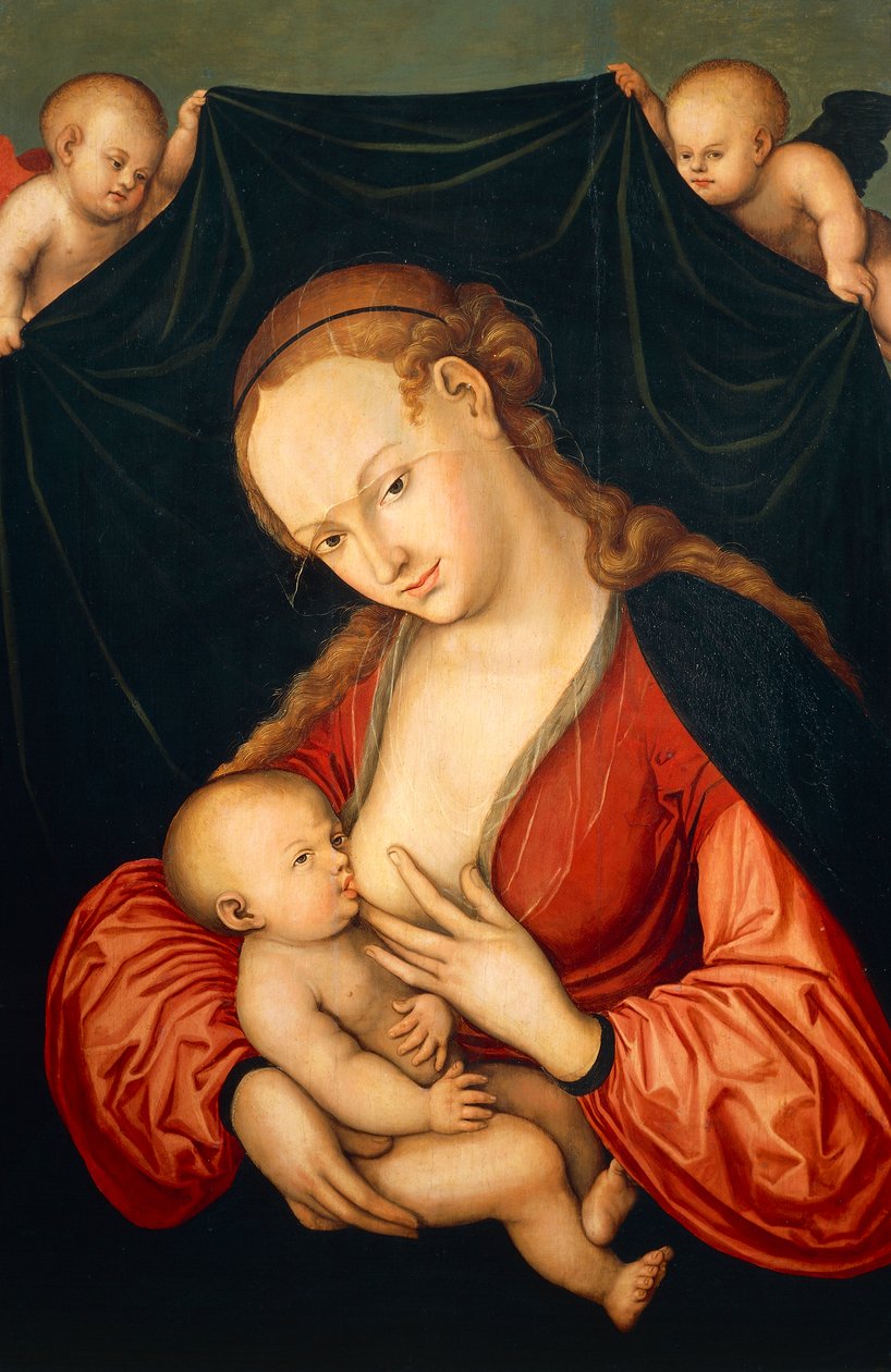 Jomfru Maria dier Jesus av Lucas the Elder Cranach