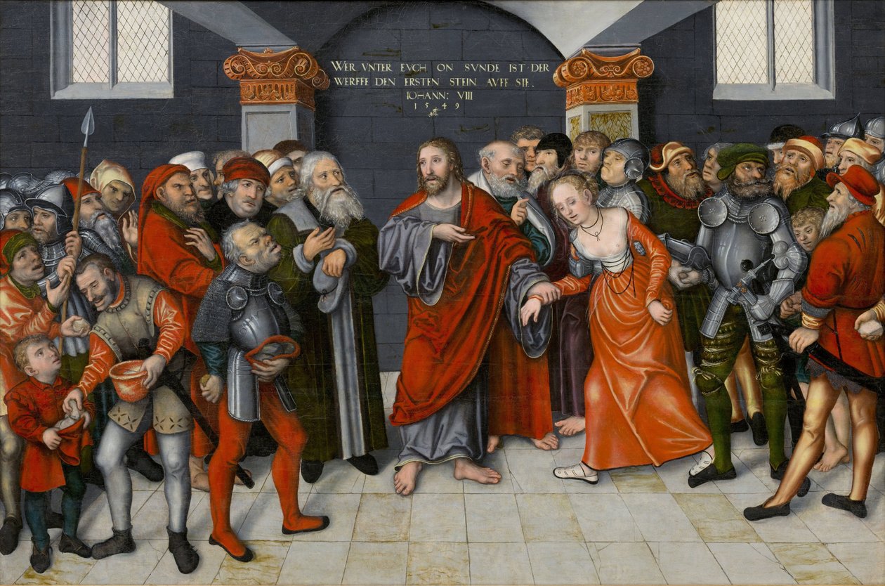 Kristus og kvinnen tatt i utroskap av Lucas the Younger Cranach