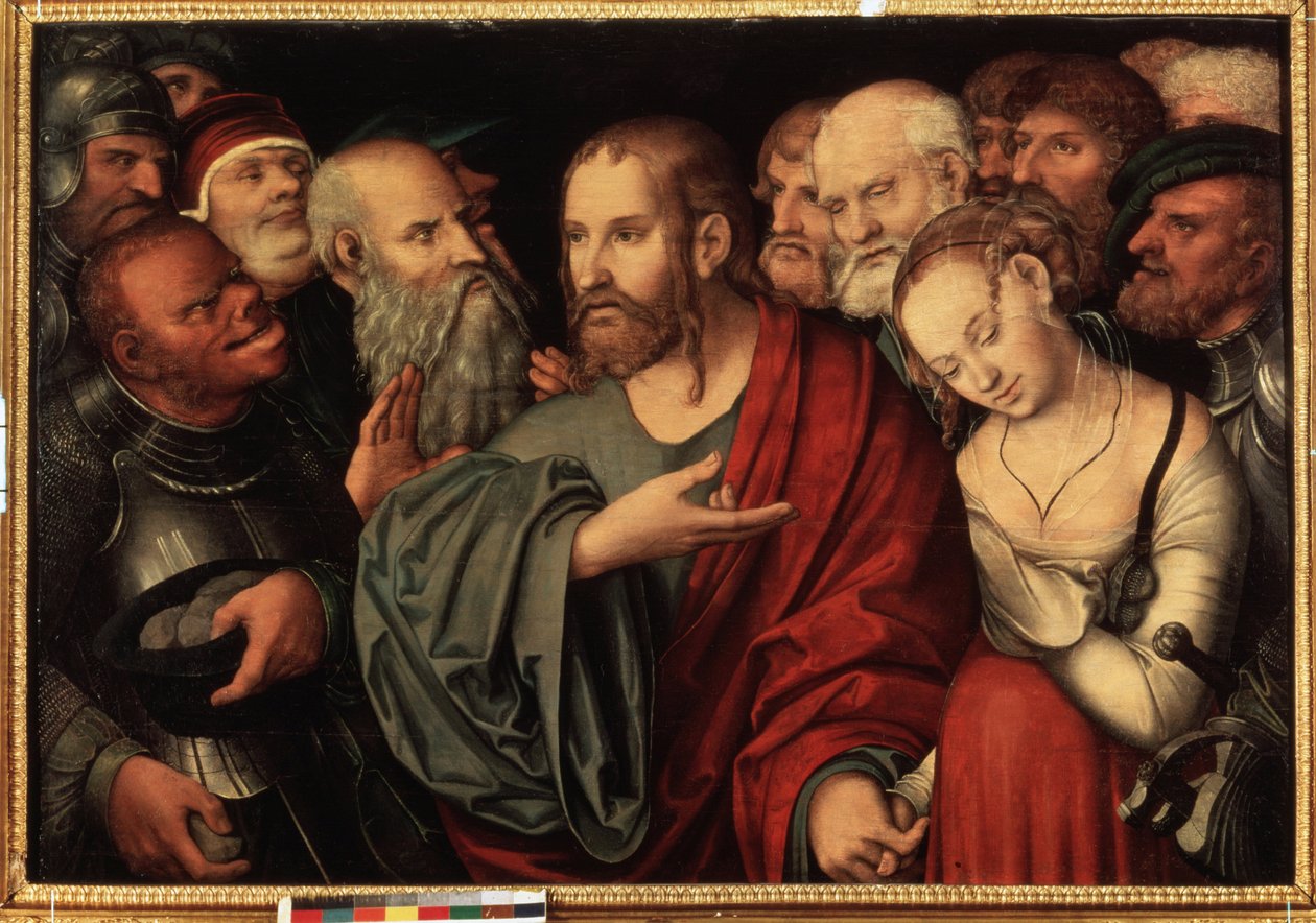 Kristus og kvinnen tatt i utroskap, etter 1532 (olje på tre) av Lucas the Younger Cranach