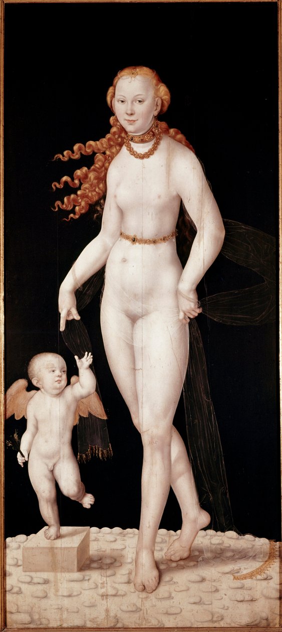 Venus og Amor Maleri av Lucas Cranach den unge (1515-1586) 1540 ca. Dim. 196 x 89 cm München, Alte Pinakothek av Lucas the Younger Cranach