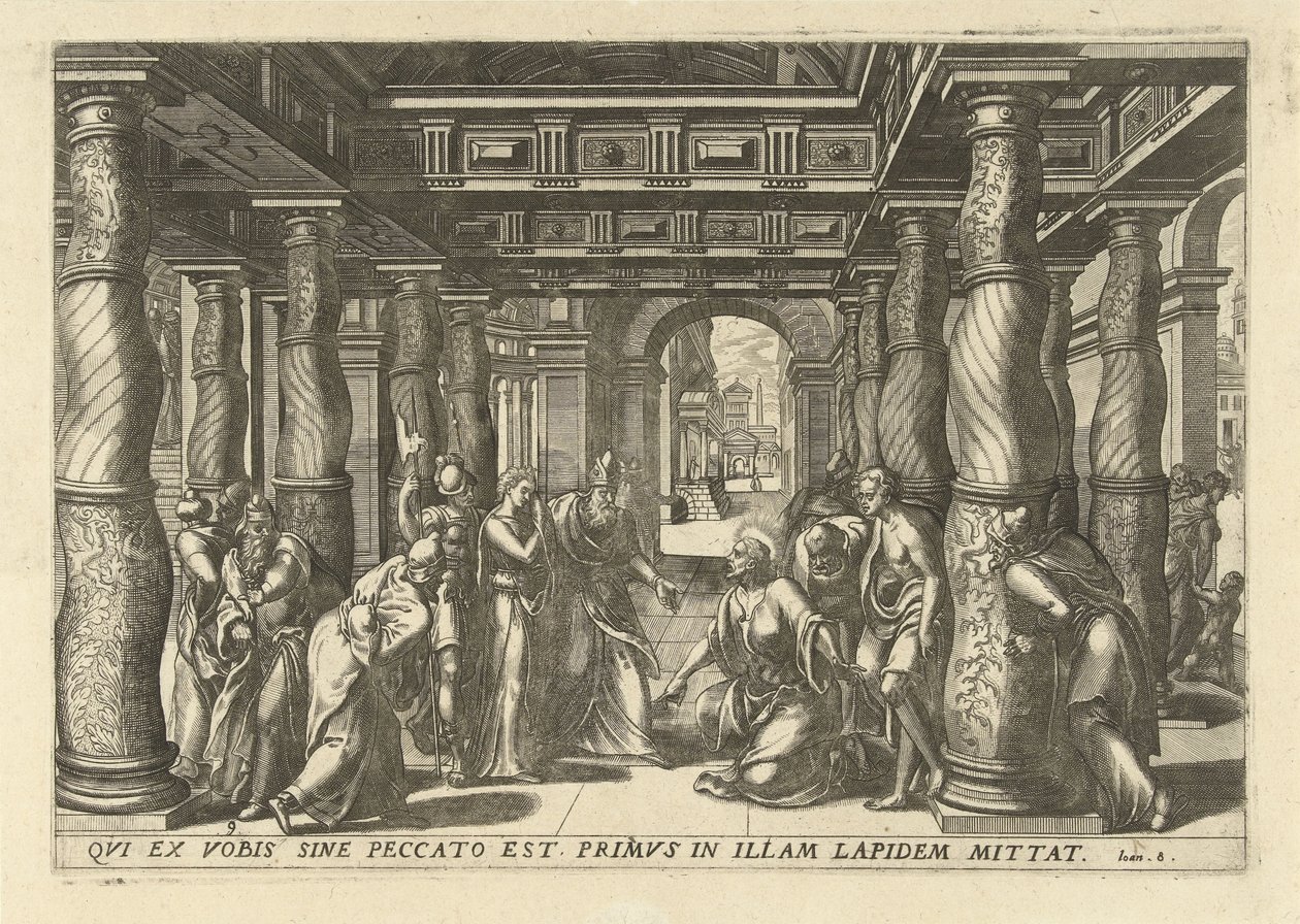 Christ en de overspelige kvinne De tretten mest elegante og utsmykkede ikonene i Det nye testamente i templet (serietittel) av Lucas van Doetechum