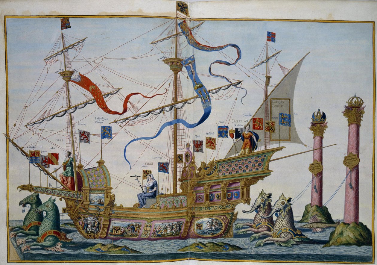 Begravelsesprosesjon i Brussel i anledning av keiser Karl Vs død. Blad 5 par Doetecum, Lucas, van (ca. 1530-c. 1584) av Lucas van Doetechum