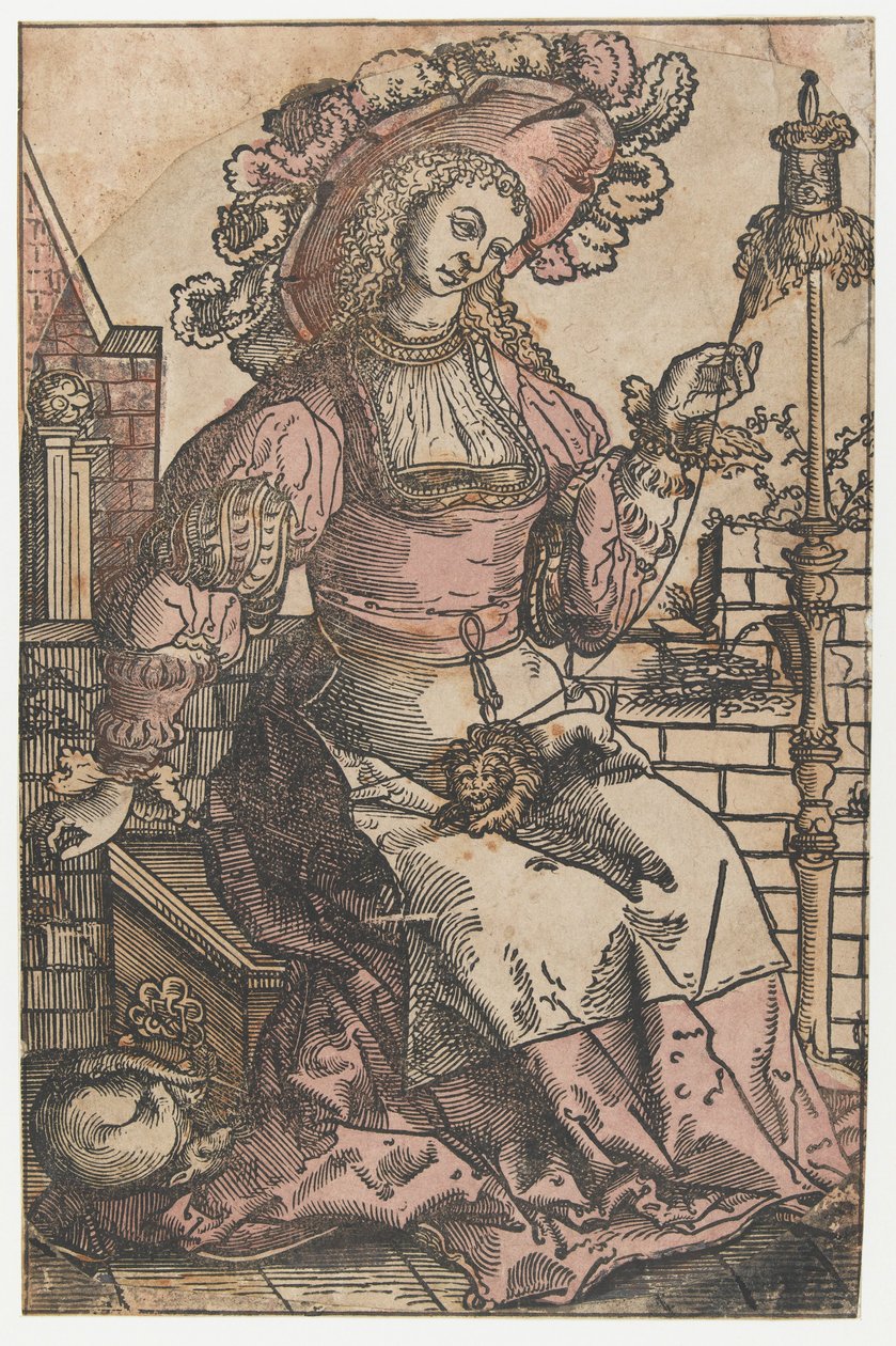 spinnende kvinne av Lucas van Leyden (attributed to)