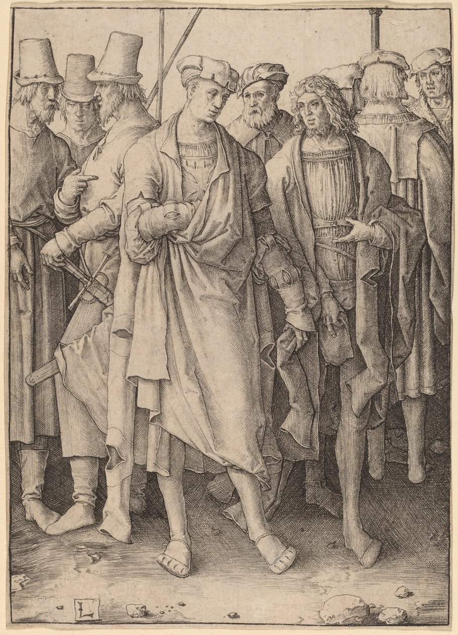 En ung mann med åtte væpnede menn av Lucas van Leyden