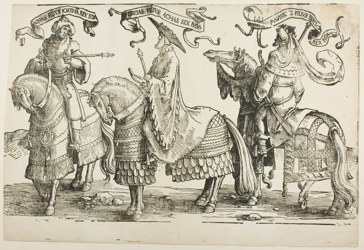 Akas, Hiskia, Manasse, plate fire, fra De tolv konger av Israel av Lucas van Leyden