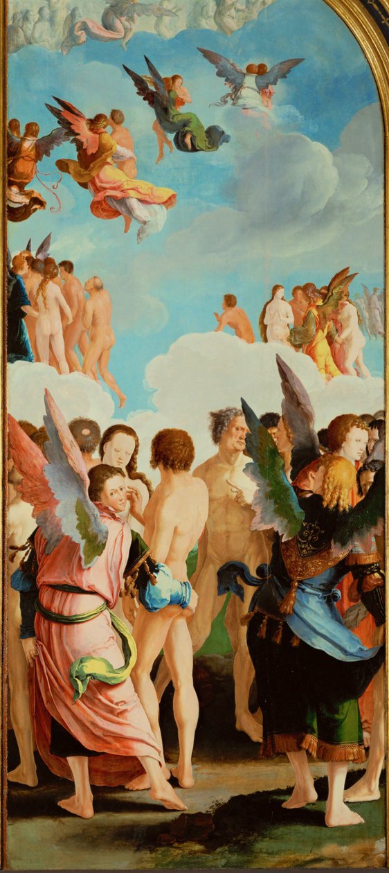 Engler blant de rettferdige (olje på tre) av Lucas van Leyden