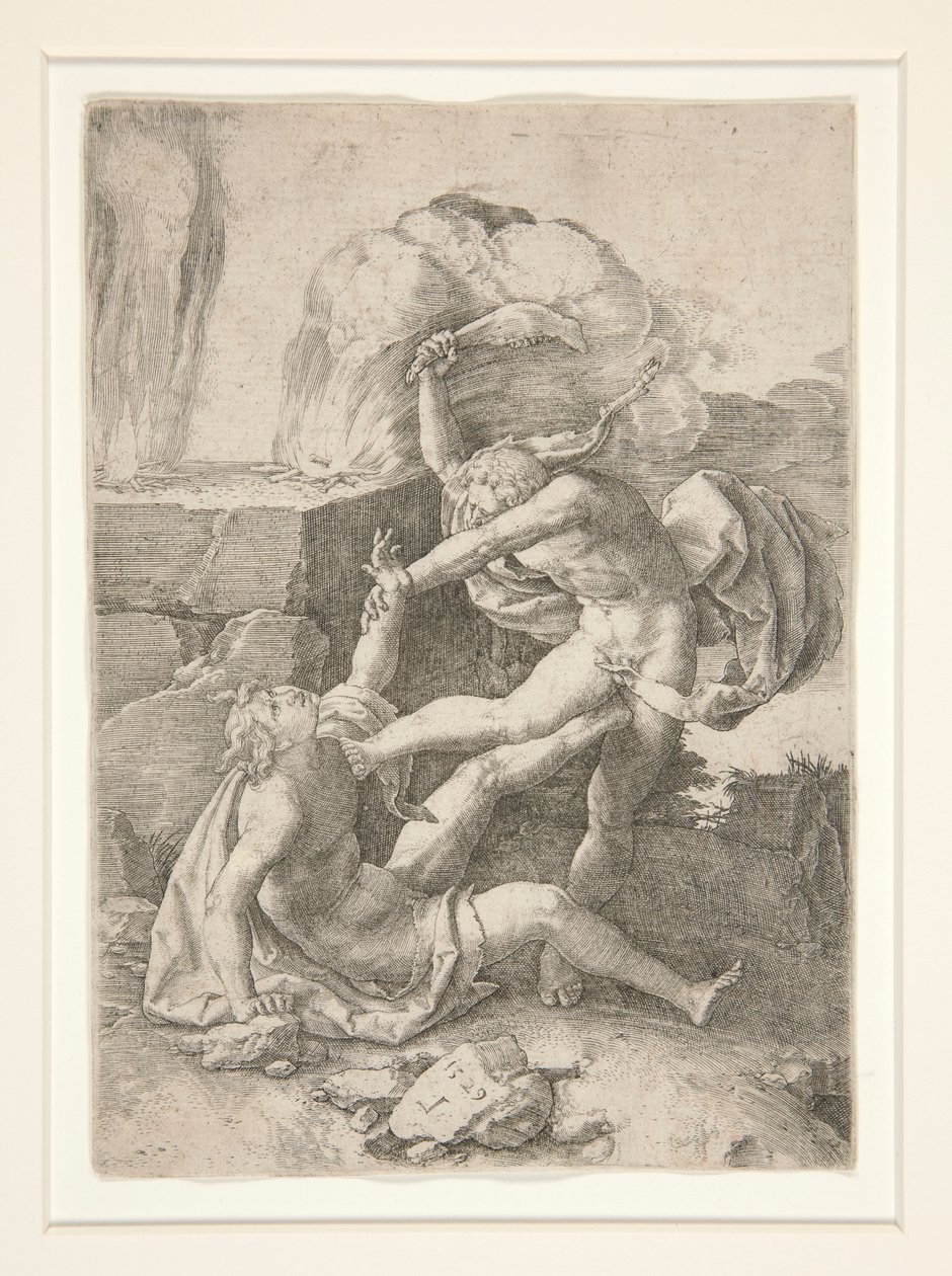 Kain dreper Abel, fra historien om Adam og Eva av Lucas van Leyden