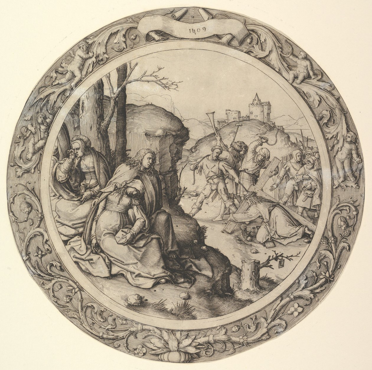 Kristus bærer korset, fra Circular Passion, 1509. av Lucas van Leyden