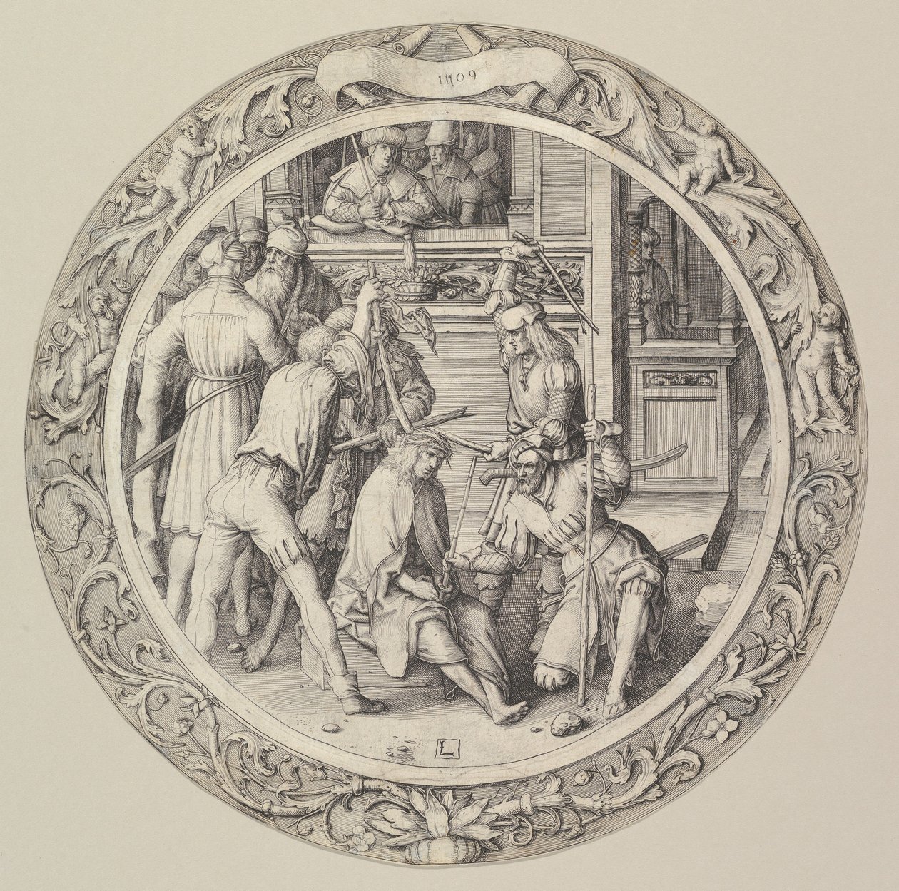 Kristus kronet med torner, fra Circular Passion, 1509. av Lucas van Leyden