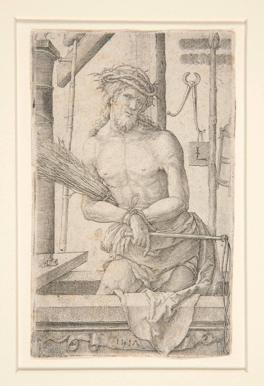 Kristus som sorgens mann med lidenskapens redskaper av Lucas van Leyden