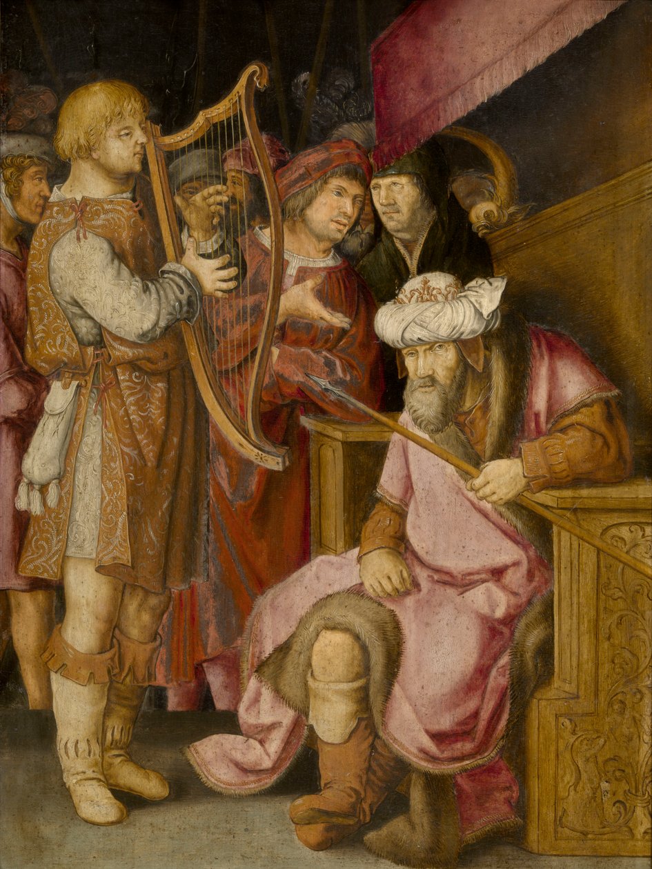 David spiller harpe for Saul av Lucas van Leyden