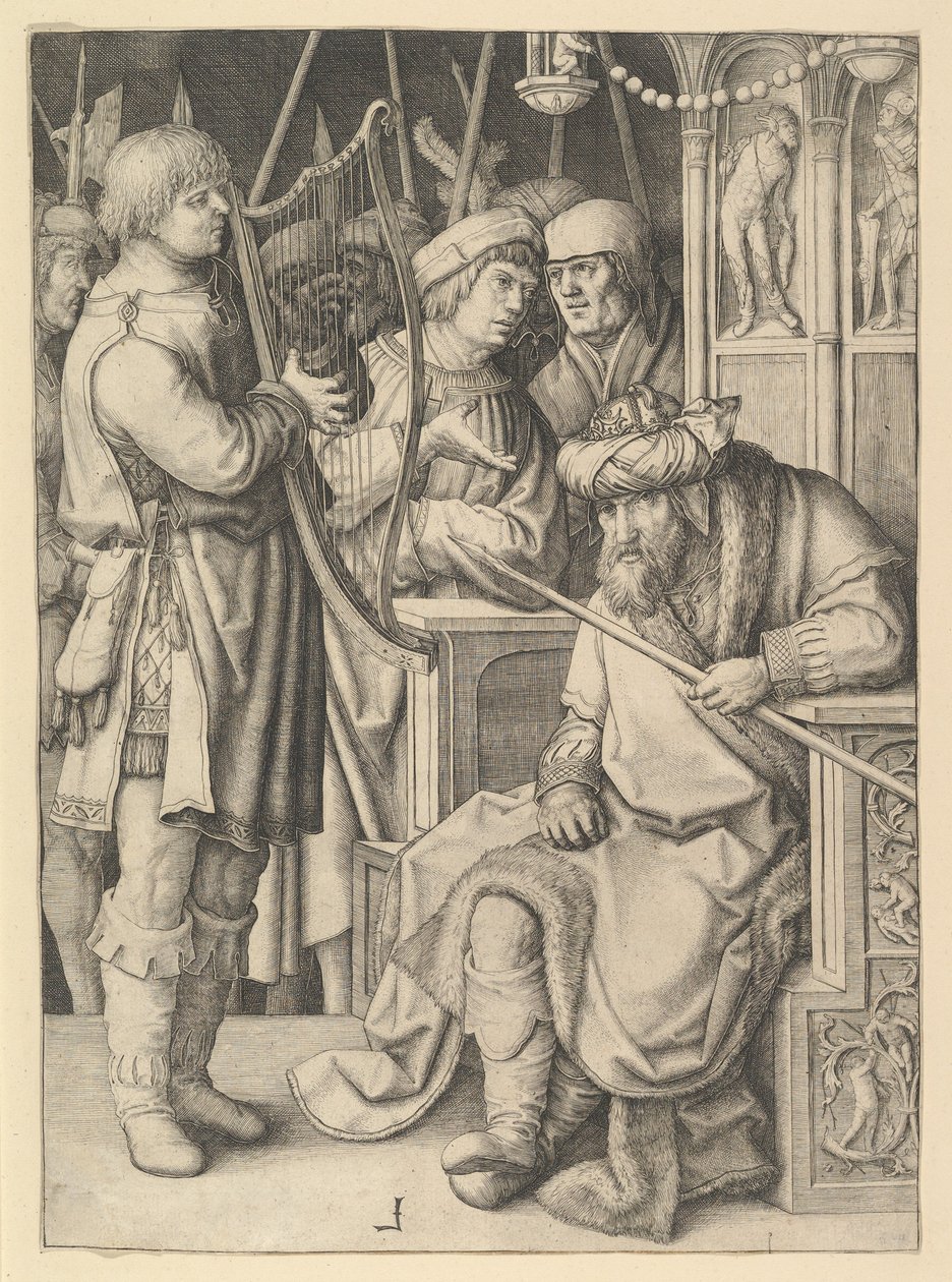 David spiller harpe for Saul av Lucas van Leyden