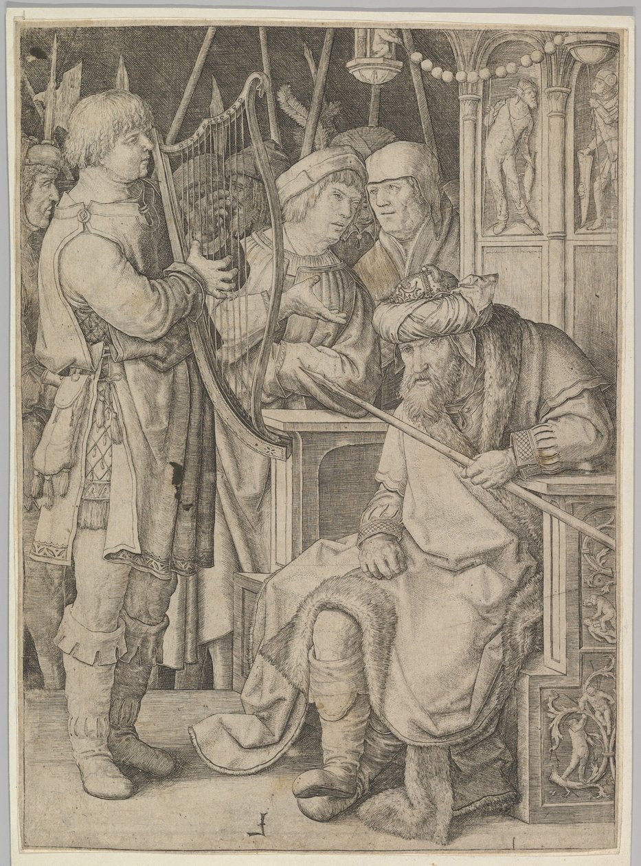 David spiller harpe for Saul av Lucas van Leyden
