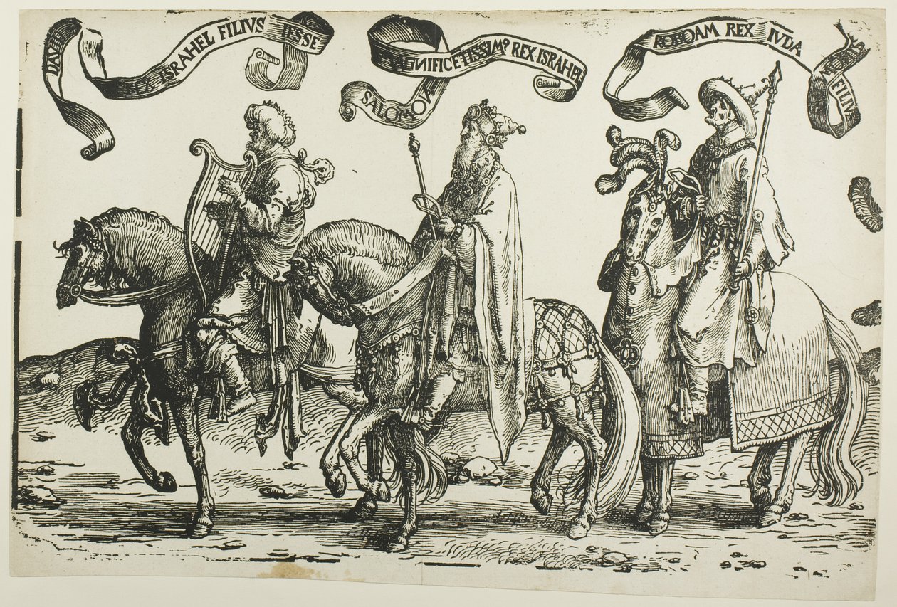 David, Salomo, Rehabeam, plate én, fra De tolv konger av Israel av Lucas van Leyden