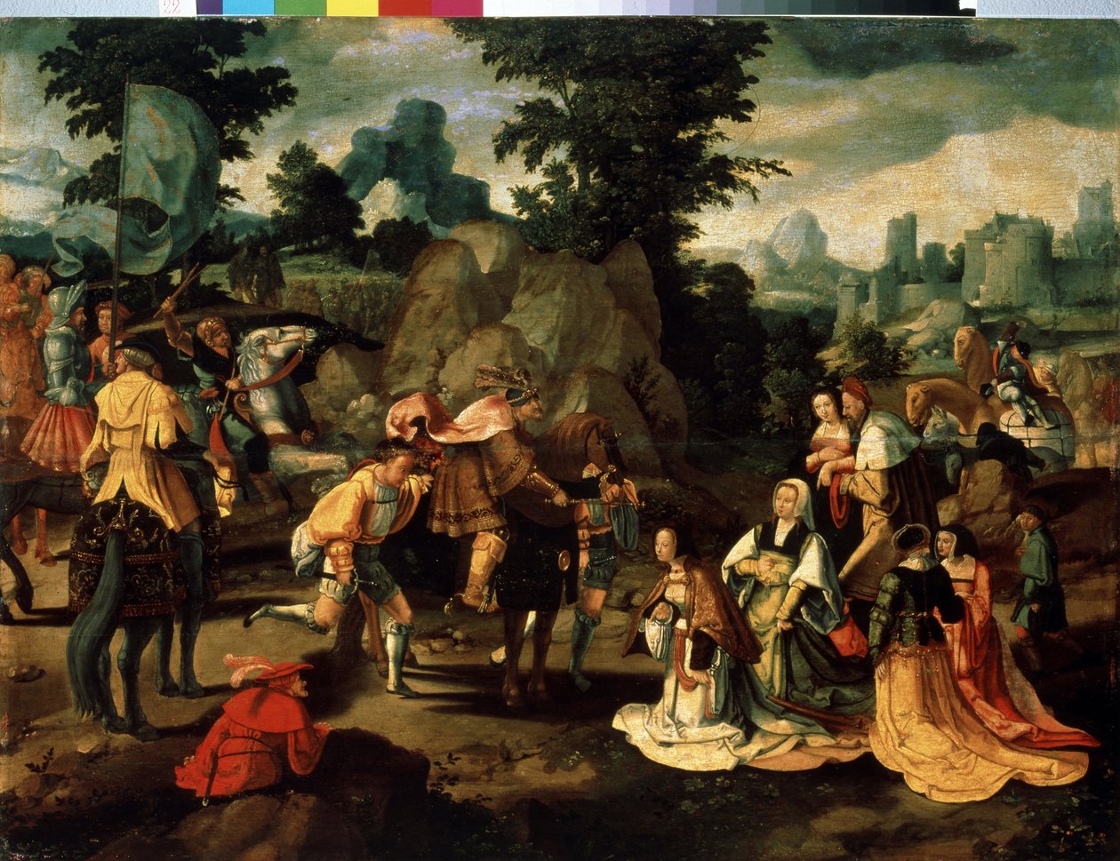 David og Abigail (Abigael, Abigail). Maleri av Lucas van Leyden (1489/94-1533). Olje på tre. Renessanse lavlandskunst. Museum for vestlig og østlig kunst, Odessa (Ukraina) av Lucas van Leyden