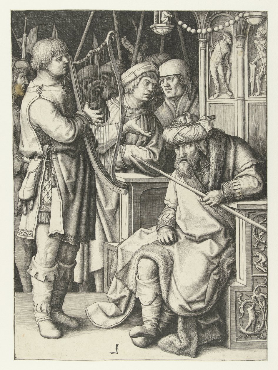 David spiller harpe for Saul av Lucas van Leyden